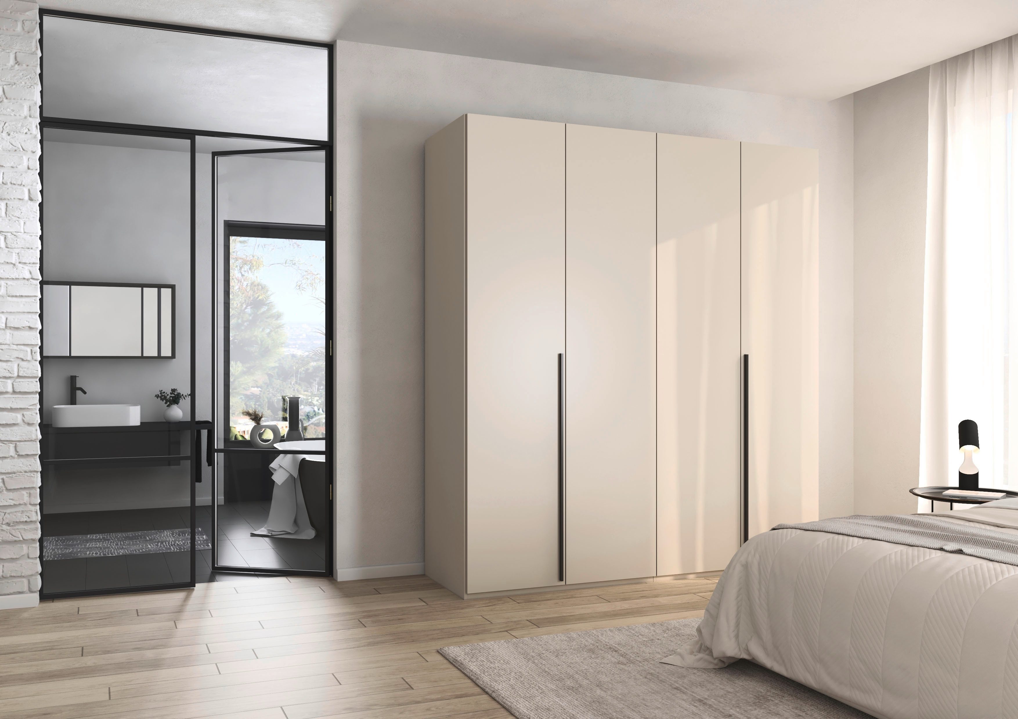 rauch Drehtürenschrank Kleiderschrank Schrank Garderobe Wäscheschrank BESTSELLER MONTCLAR (3 Ausstattungen BASIC/CLASSIC/PREMIUM (SOFT-CLOSE), Breiten 201-400 cm) Front in Glas/Hochglanz/Dekor/Grauspiegel in 5 Breiten MADE IN GERMANY