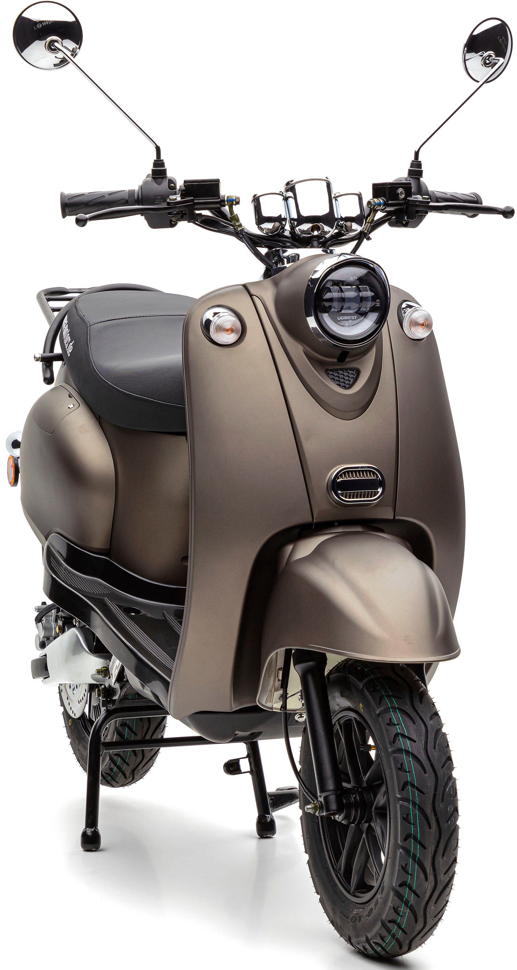 Nova Motors E-Motorroller eRetro Star härteverstellbare hinten braun km/h, | schwarz W, 2000 Li, Dual-Stoßdämpfer 45