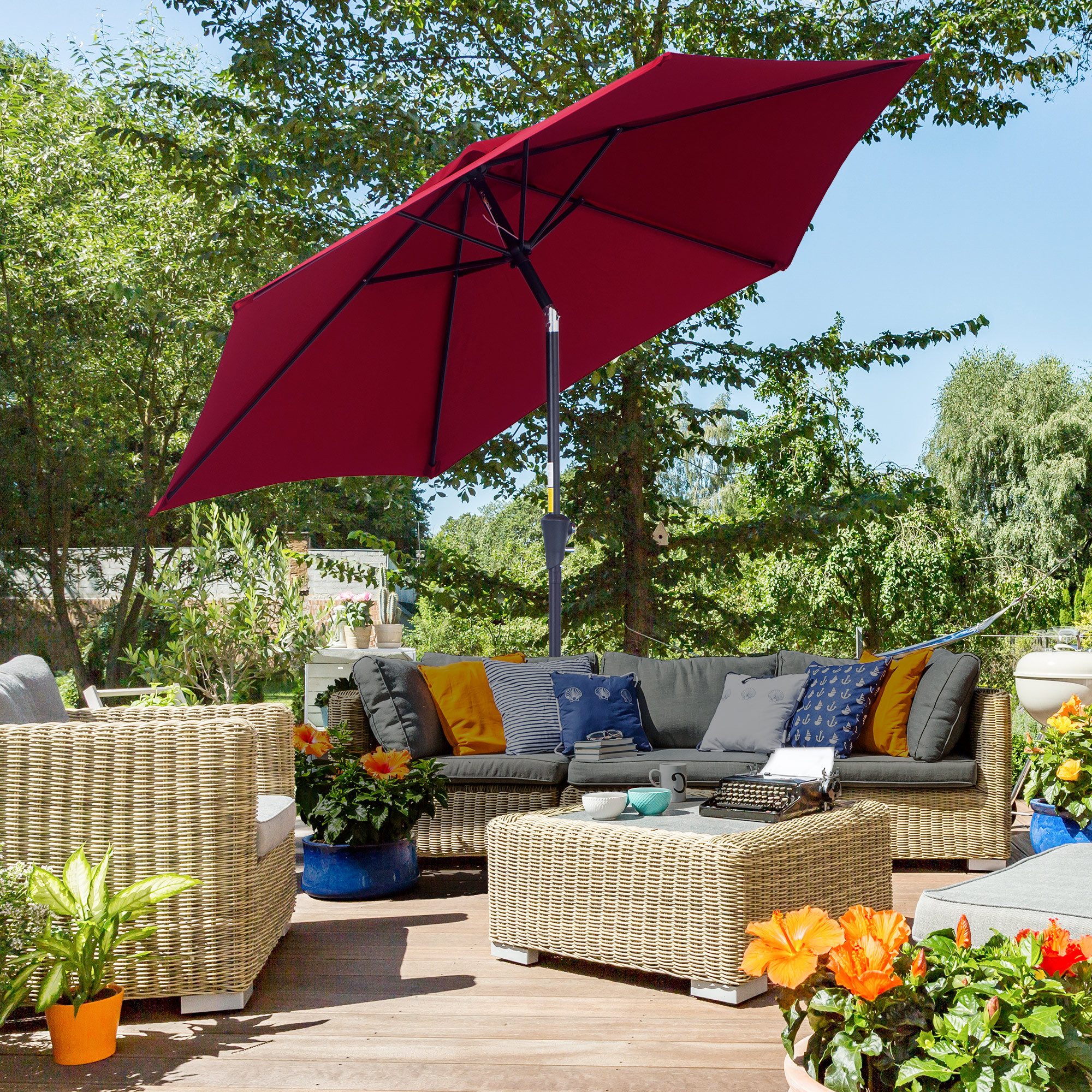 Outsunny Sonnenschirm Marktschirm mit Handkurbel, aus Alu 180/ Polyester, L günstig online kaufen