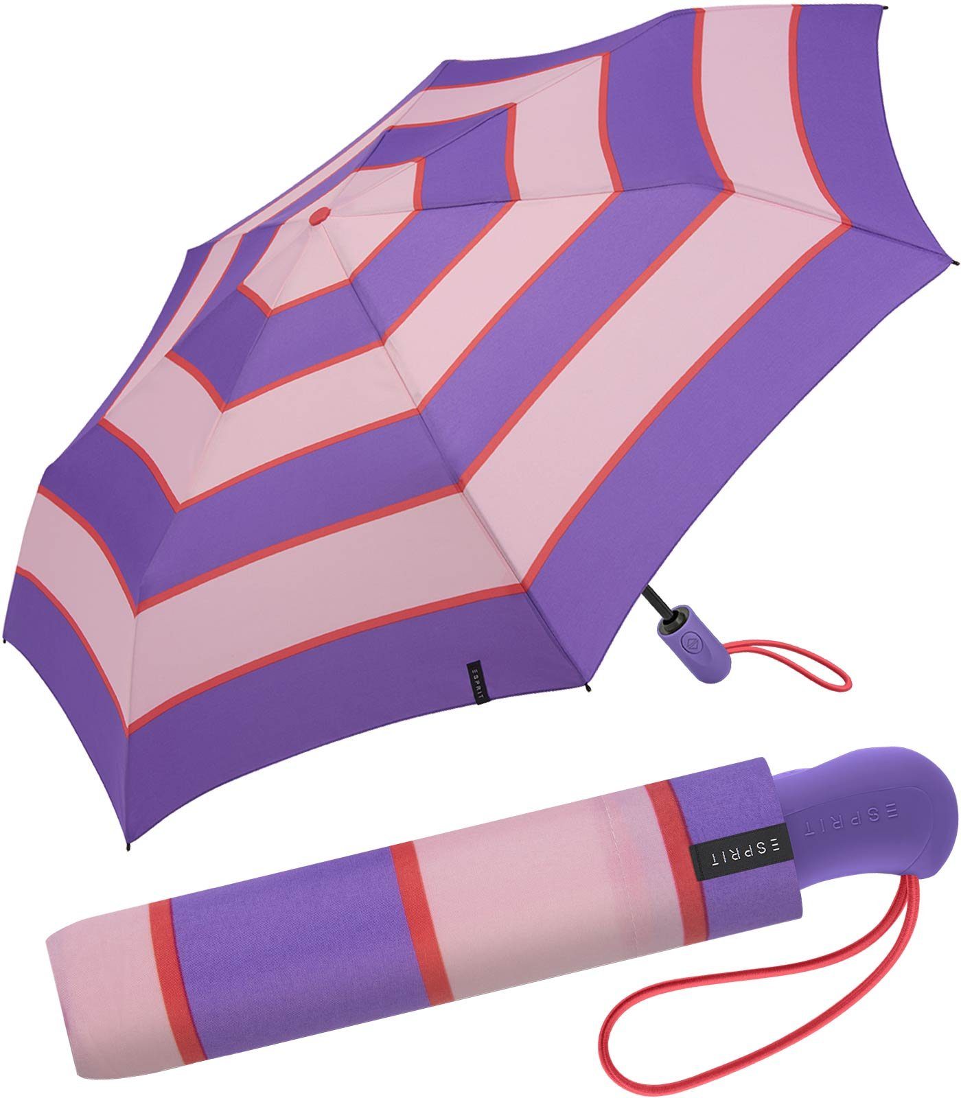 Esprit Taschenregenschirm Easymatic Light Auf-Zu Automatik Collegiate Stripe, mit Streifen-Muster - deep lavender