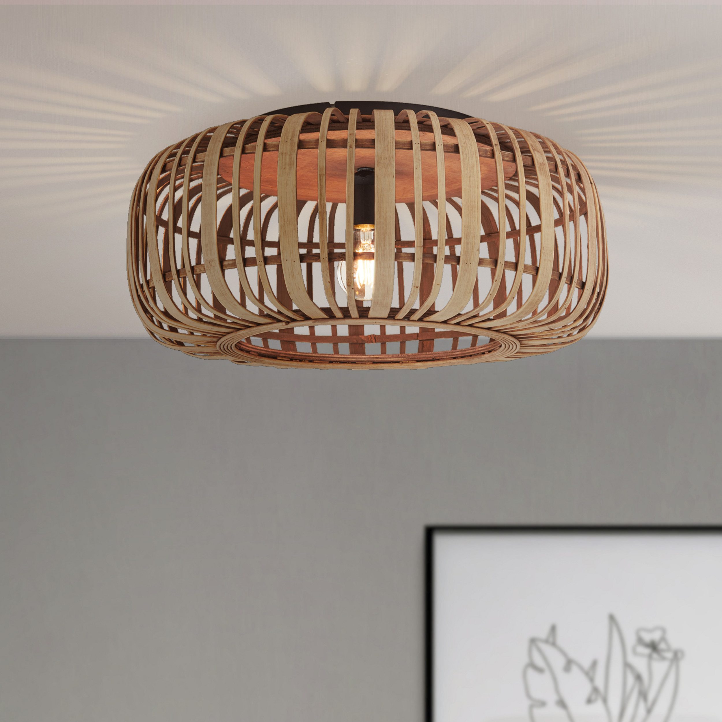 Lightbox Deckenleuchte, ohne Leuchtmittel, hellbraune Deckenlampe - dimmbare Deckenleuchte mit Bambus-Schirm