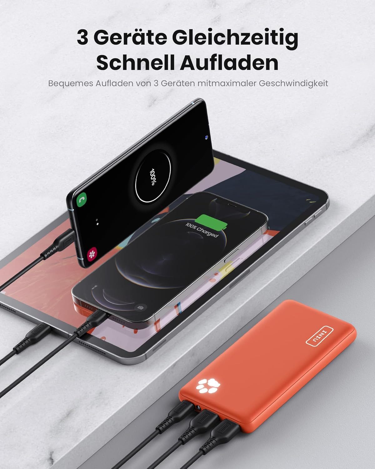 UE Stock 10000mAh Powerbank Tragbares Ladegerät mit Doppelausgang und USB-C Powerbank (3,7 V), Super dünn – Bild 4 von 5