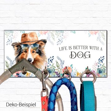 Cadouri Wandgarderobe SHELTIE Design-Hundegarderobe für Hundezubehör (Garderobe mit 4 Haken), MDF, mit abgeschrägten Ecken, handgefertigt, für Hundebesitzer