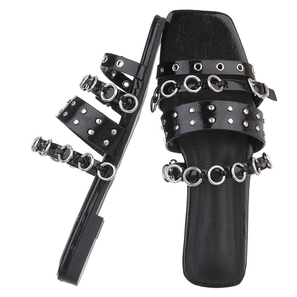 Ital-Design Designer-Sandalen mit Ringen und Nieten für Damen Pantolette (8 günstig online kaufen