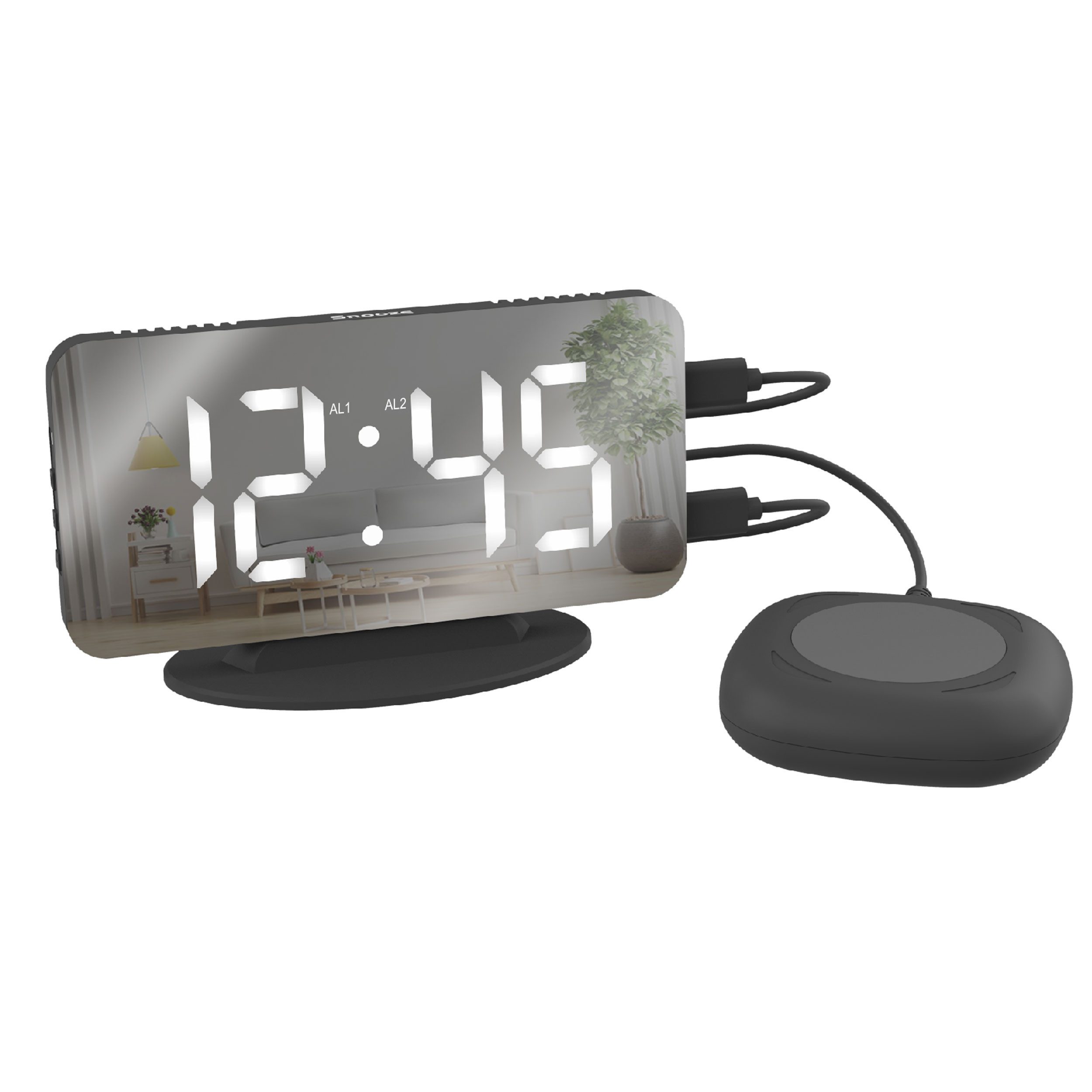 Miraval Quarzwecker Miraval Spiegelwecker mit Vibrationskissen 3 Weckmodi, Vibrationskissen, USB-C Ladeanschlüsse