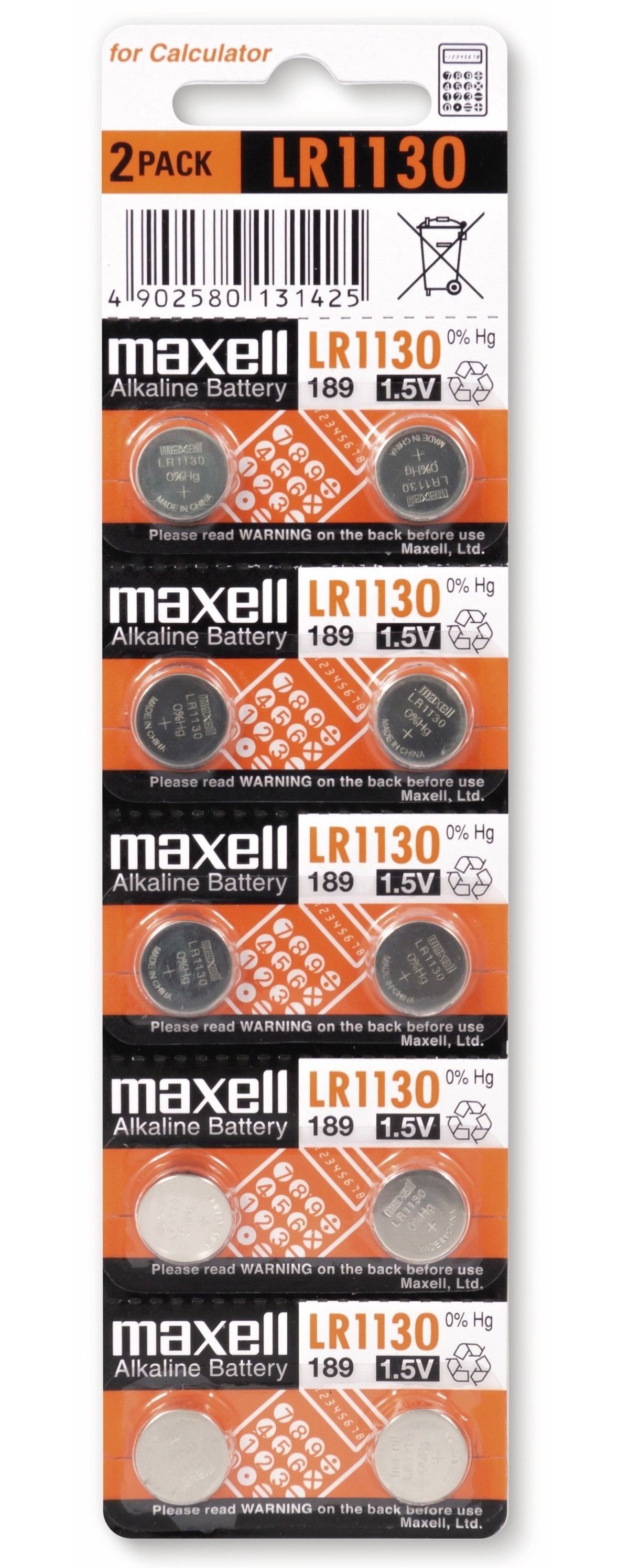 Maxell MAXELL Knopfzelle LR1130/AG10, 10 Stück Knopfzelle