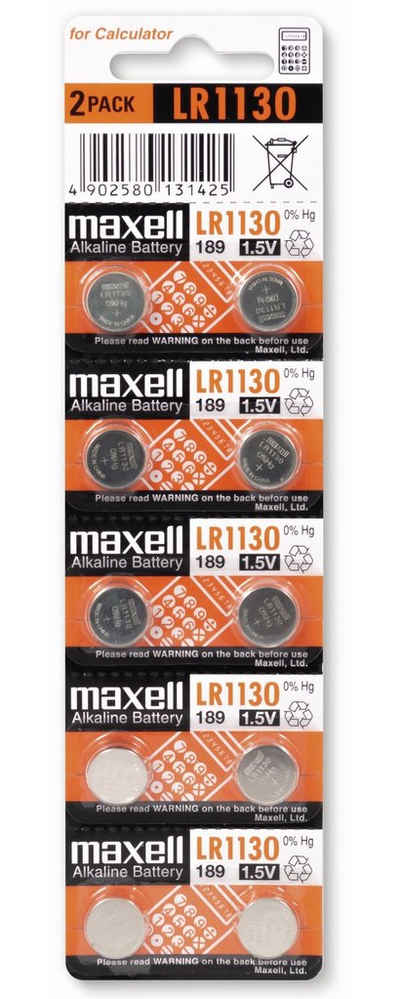 Maxell MAXELL Knopfzelle LR1130/AG10, 10 Stück Knopfzelle