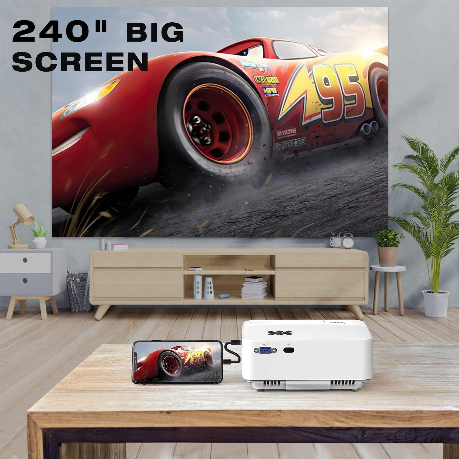 Vivitar 30000 Stunden LED Heimkino Beamer, 5W-Stereo-Sound, mit HDMI, USB, TF Mini-Beamer (9000 lm, 1000:1, Native 1080P Full HD px, kompatibel mit iOS/Android, Automatische Trapezkorrektur) weiß
