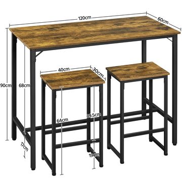 Yaheetech Essgruppe, Küchentisch-Set 3-teilig Stehtisch Sitzgruppe