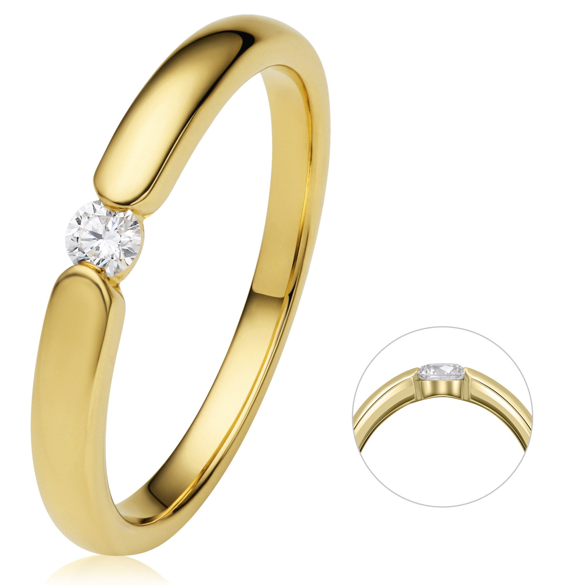 Diamantring 0.08 ct Diamant Brillant Spannfassung Ring aus 585 Gelbgold