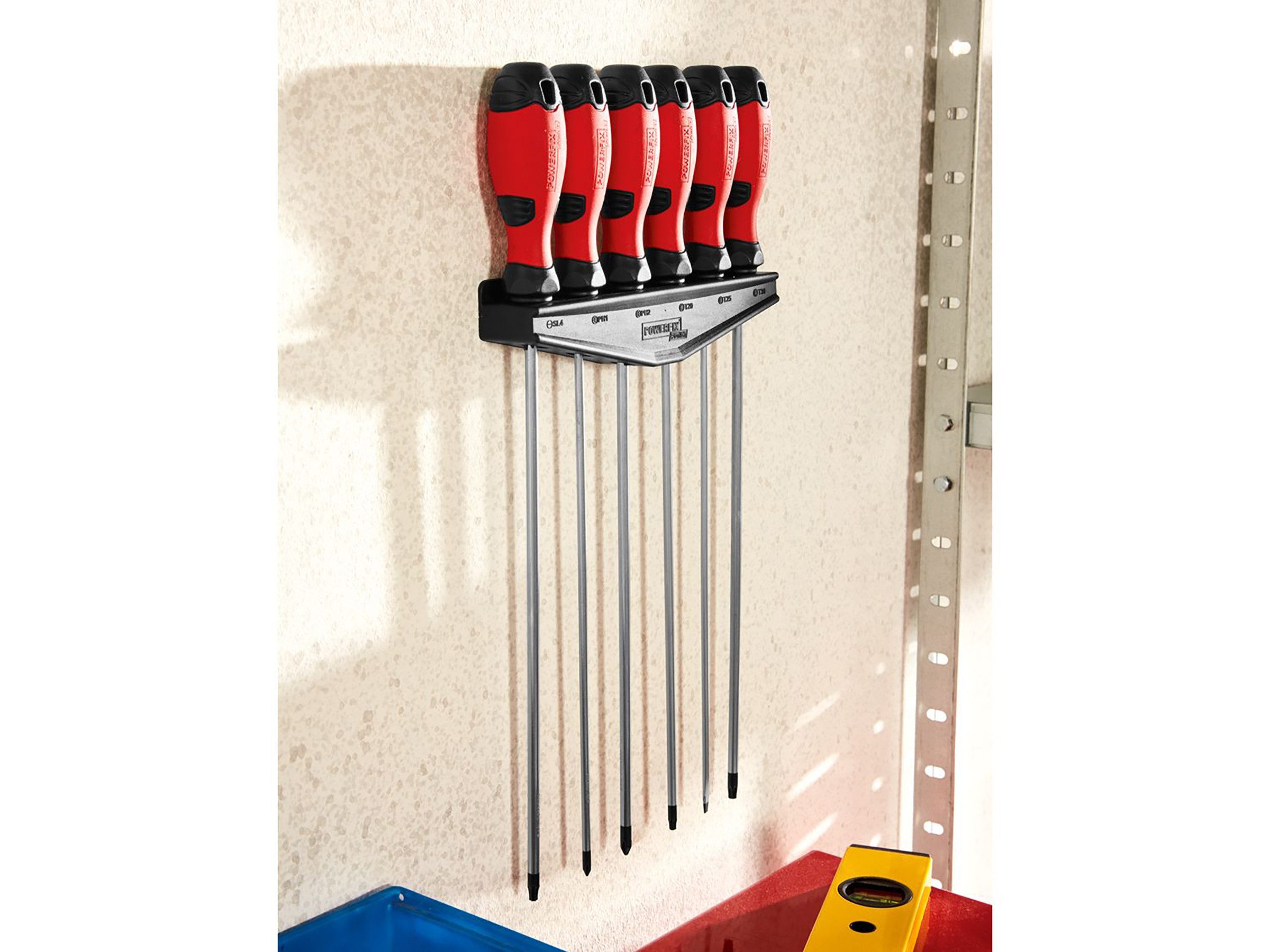 Powerfix Schraubendreher Schraubendreher-Set mit langen Klingen 6-Teilig S2-Stahl Wandhalterung