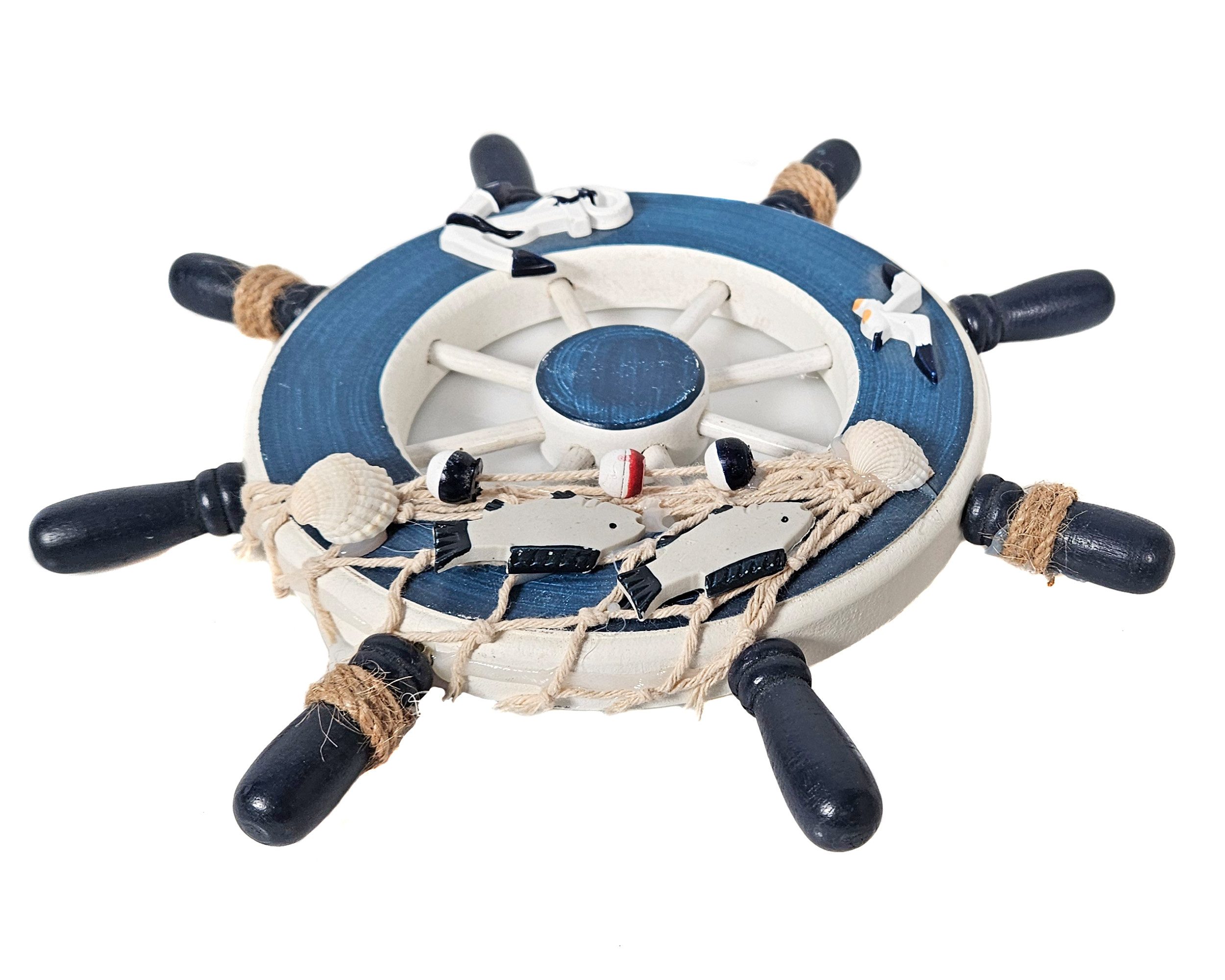 Yudu Wanddekoobjekt Deko Steuerrad Schiff Holz Fischernetz Muscheln Fische günstig online kaufen