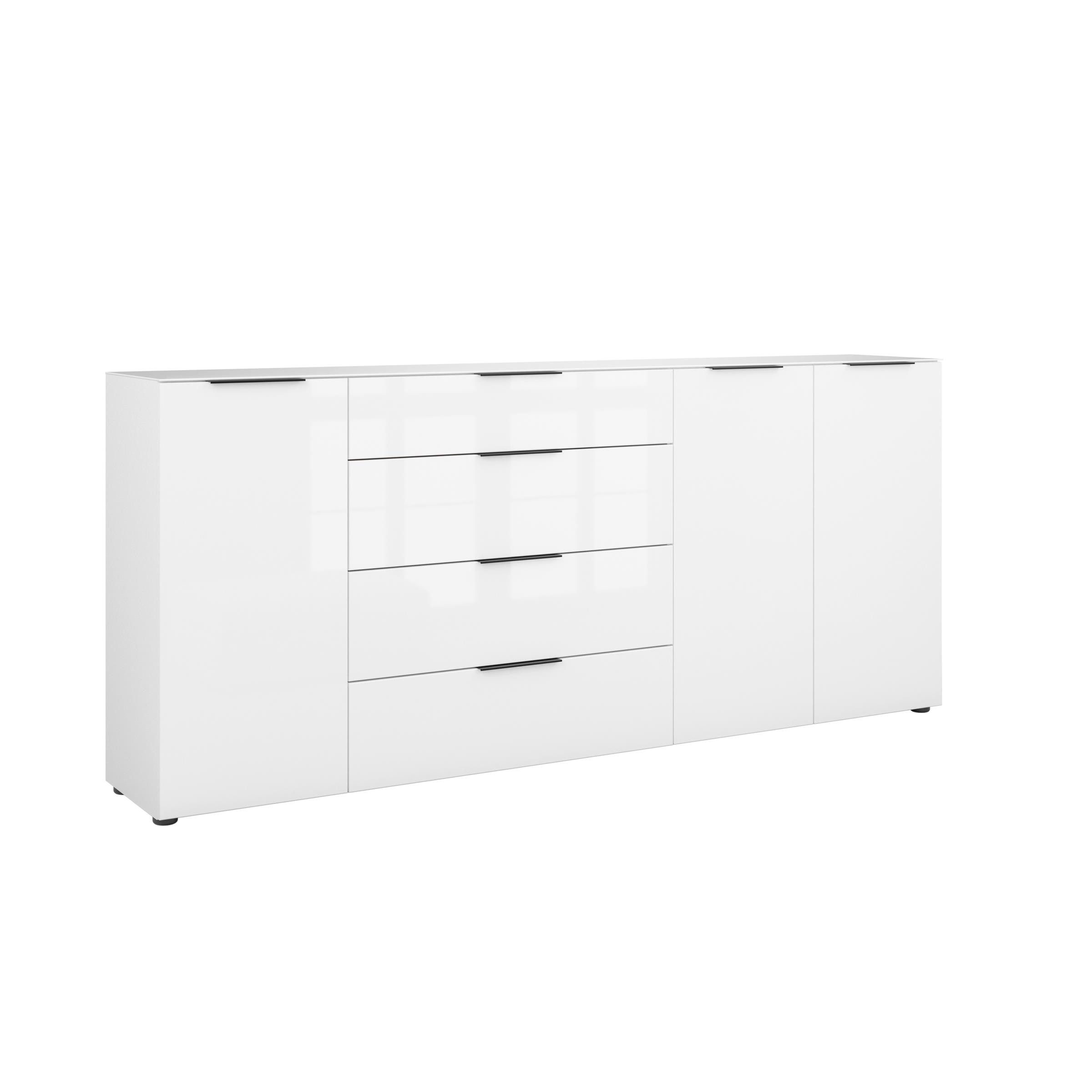 freiraum Sideboard style, in weiß matt - Weißglas - 225x98,7x40cm (BxHxT)