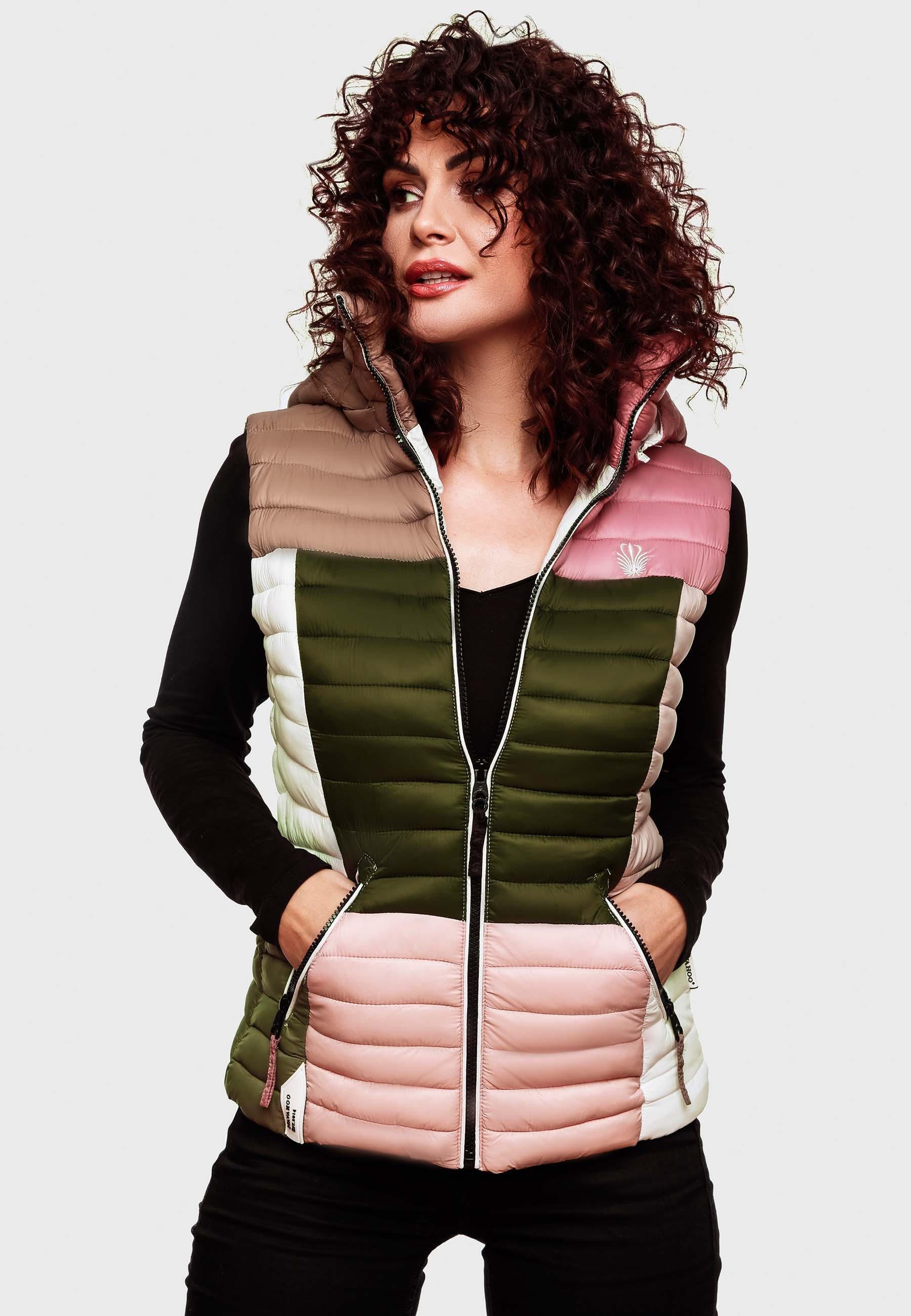 Navahoo Steppweste Shadaa Multikulti Ärmellose Damen Weste im Colourblocking-Stil und Kapuze – Bild 5 von 5
