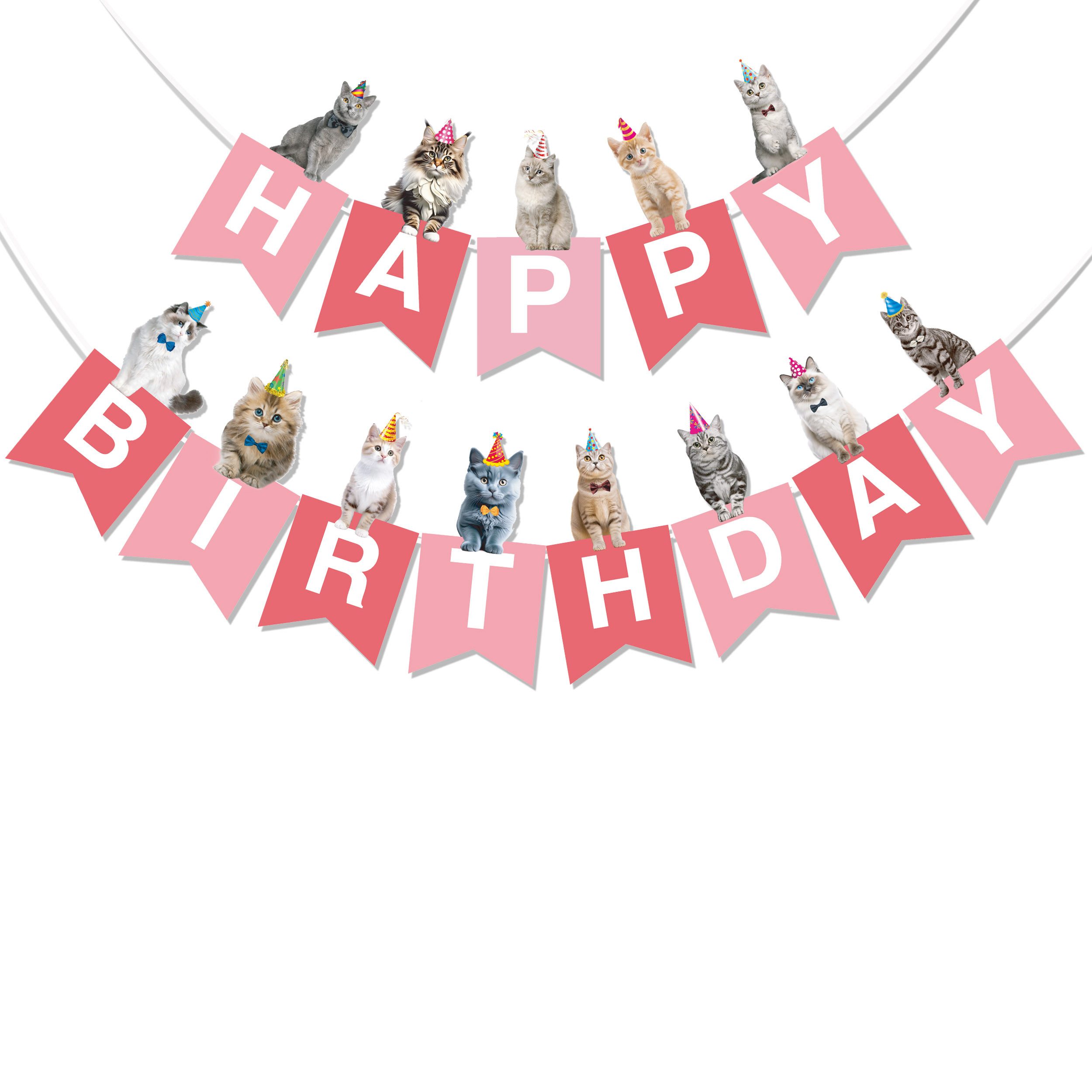 BRUBAKER Wimpelkette Happy Birthday mit Party Katzen - Geburtstag Deko Part günstig online kaufen