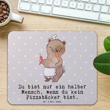 Mr. & Mrs. Panda Mauspad Pizzabäcker Herz - Grau Pastell - Geschenk, Ausbildung, Lieferdienstm (1-St), Handgelenkschonend