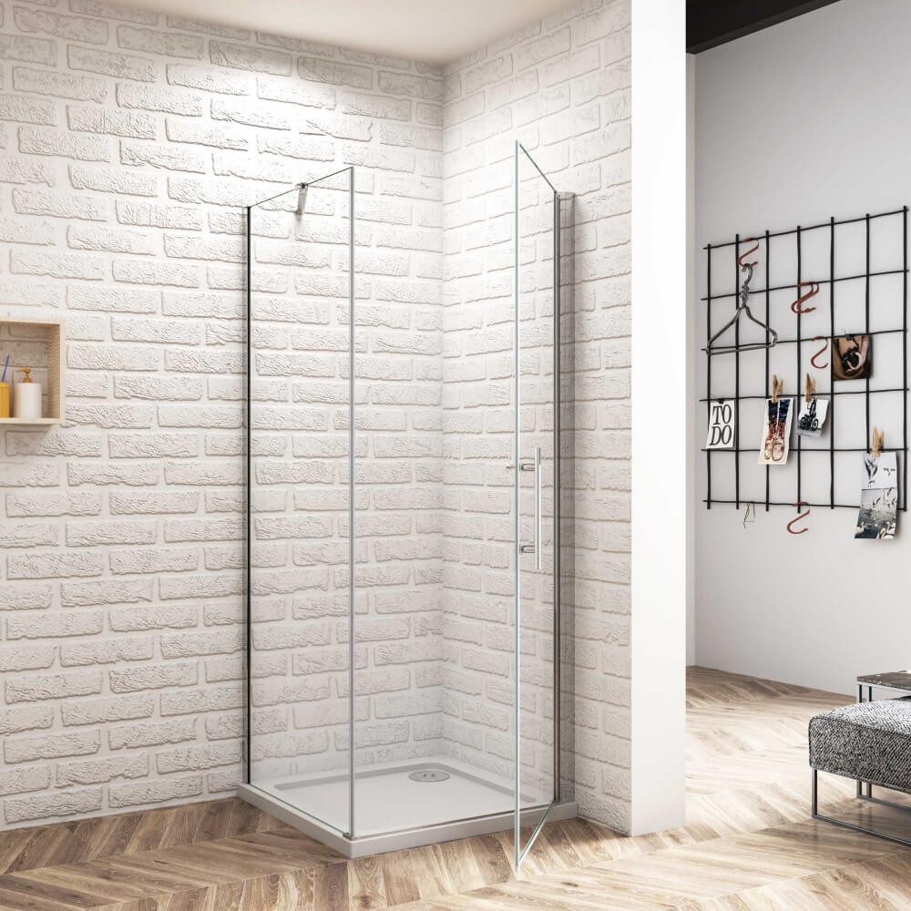 Duschparadies Eckdusche H:185cm Pendeltür mit Seitenwand Stabilstange Duschtür Duschkabine, BxT: 70x70 cm, Einscheibensicherheitsglas, ebenerdiger Einbau möglich