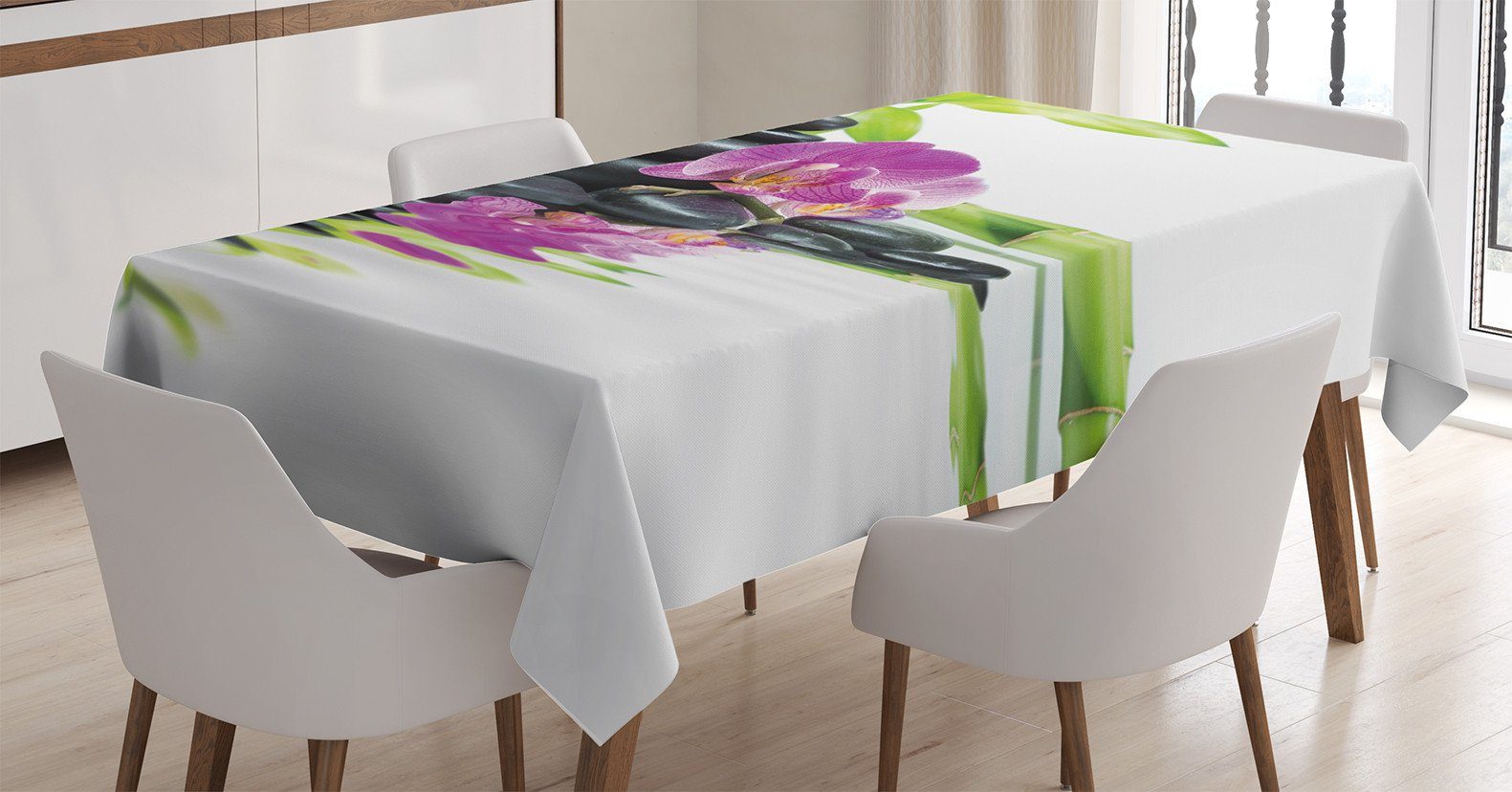 Abakuhaus Tischdecke Farbfest Waschbar Für den Außen Bereich geeignet Klare Farben, Zen Motiv Purple Orchid Bambusse