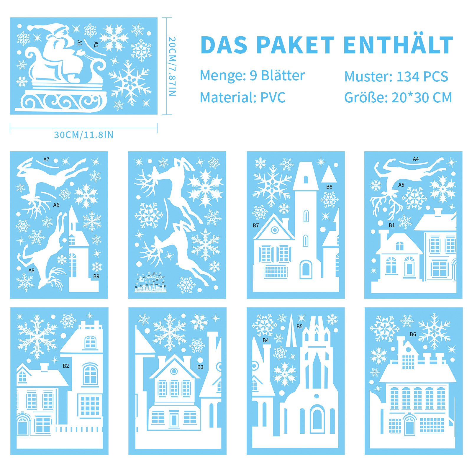 FELIXLEO Fenstersticker 134tlg Weihnachts Fensterbilder selbstklebend statische Fenstersticker