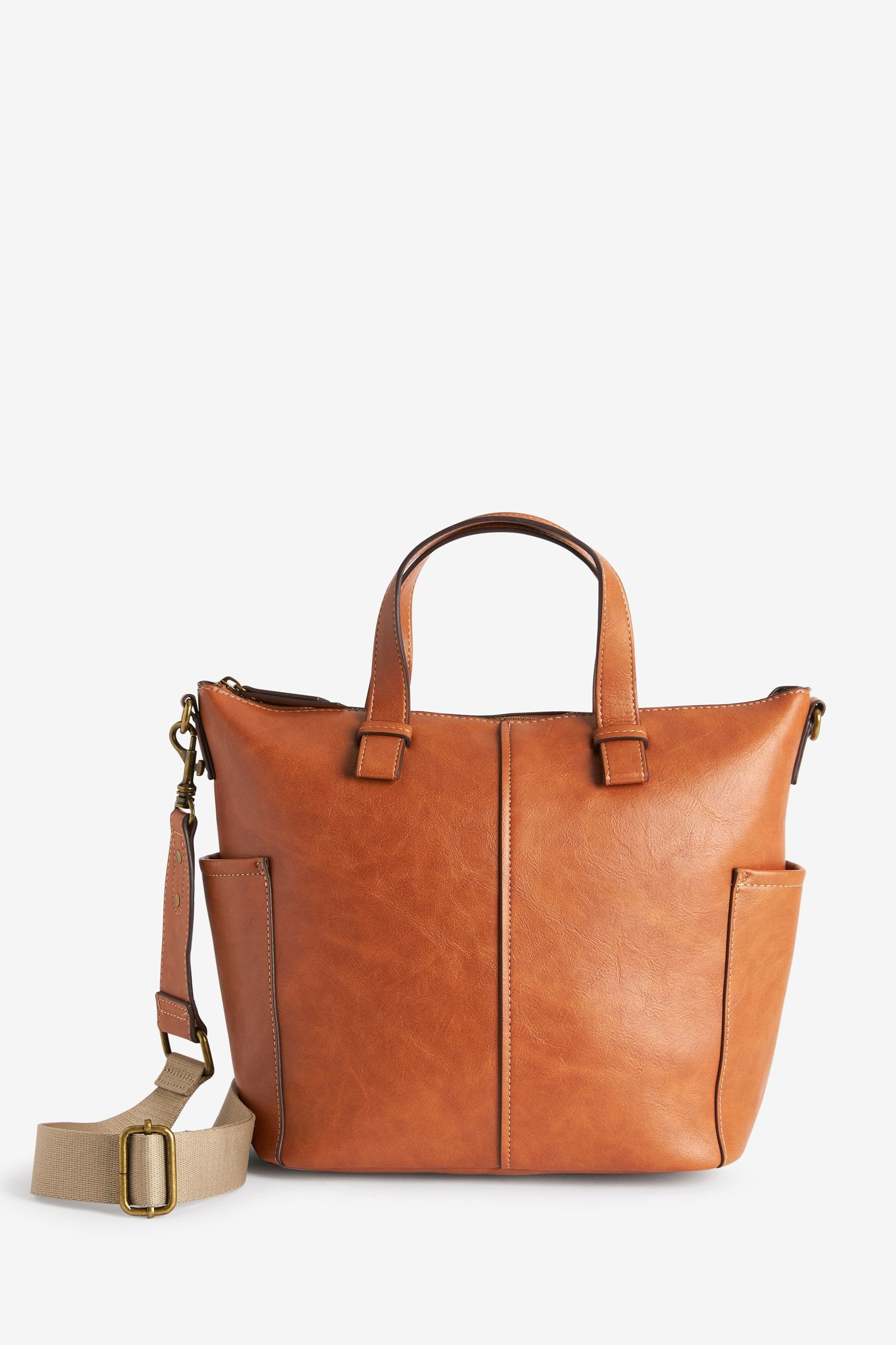 Kontrastfarbe Handtasche in Brown (1-tlg) Trageriemen Tan Stroh-Handtasche mit Next