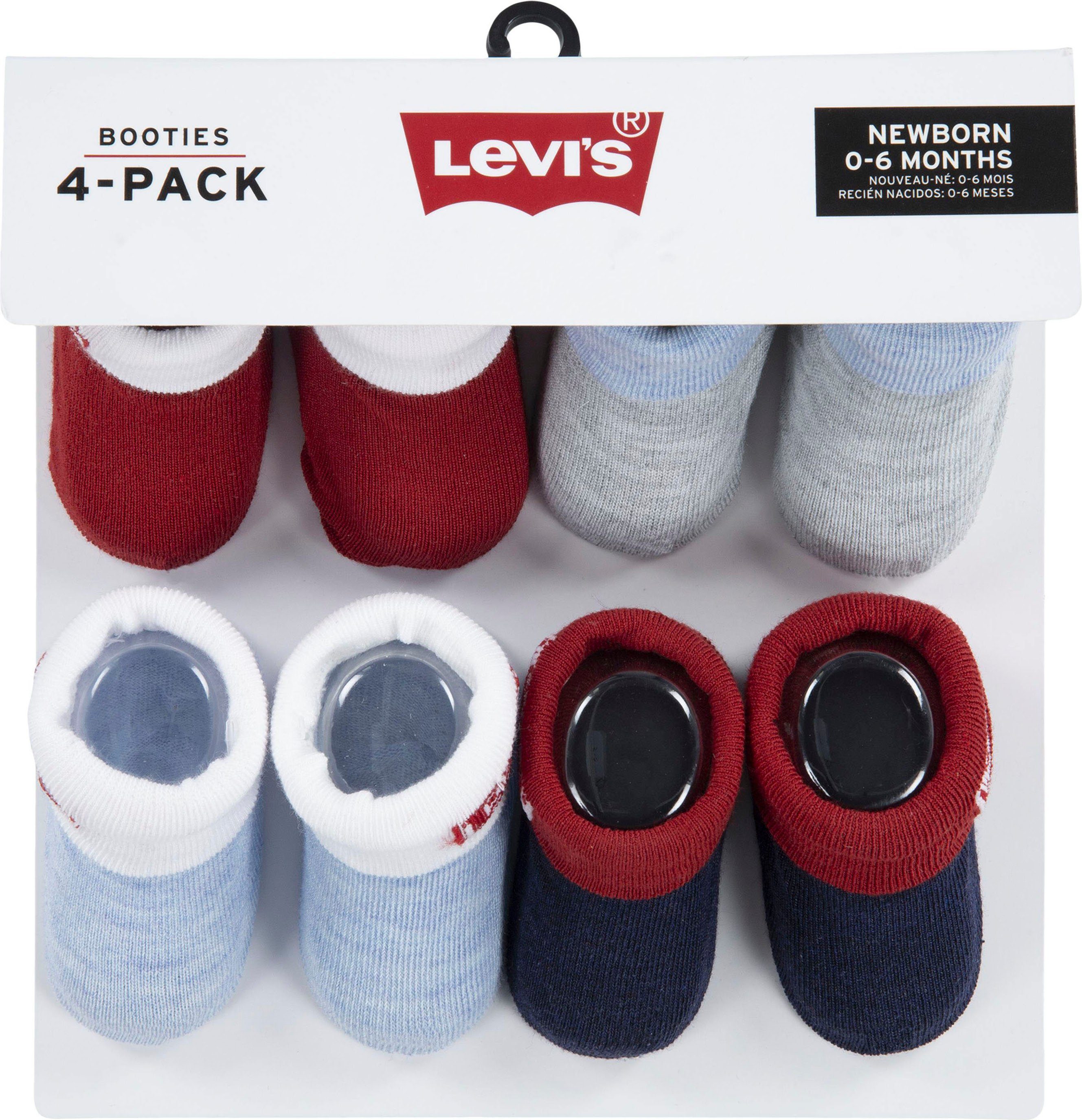 Levi's® Tab UNISEX Red Kids Bootie Socken 4PK (8-Paar) rot/blau/grau