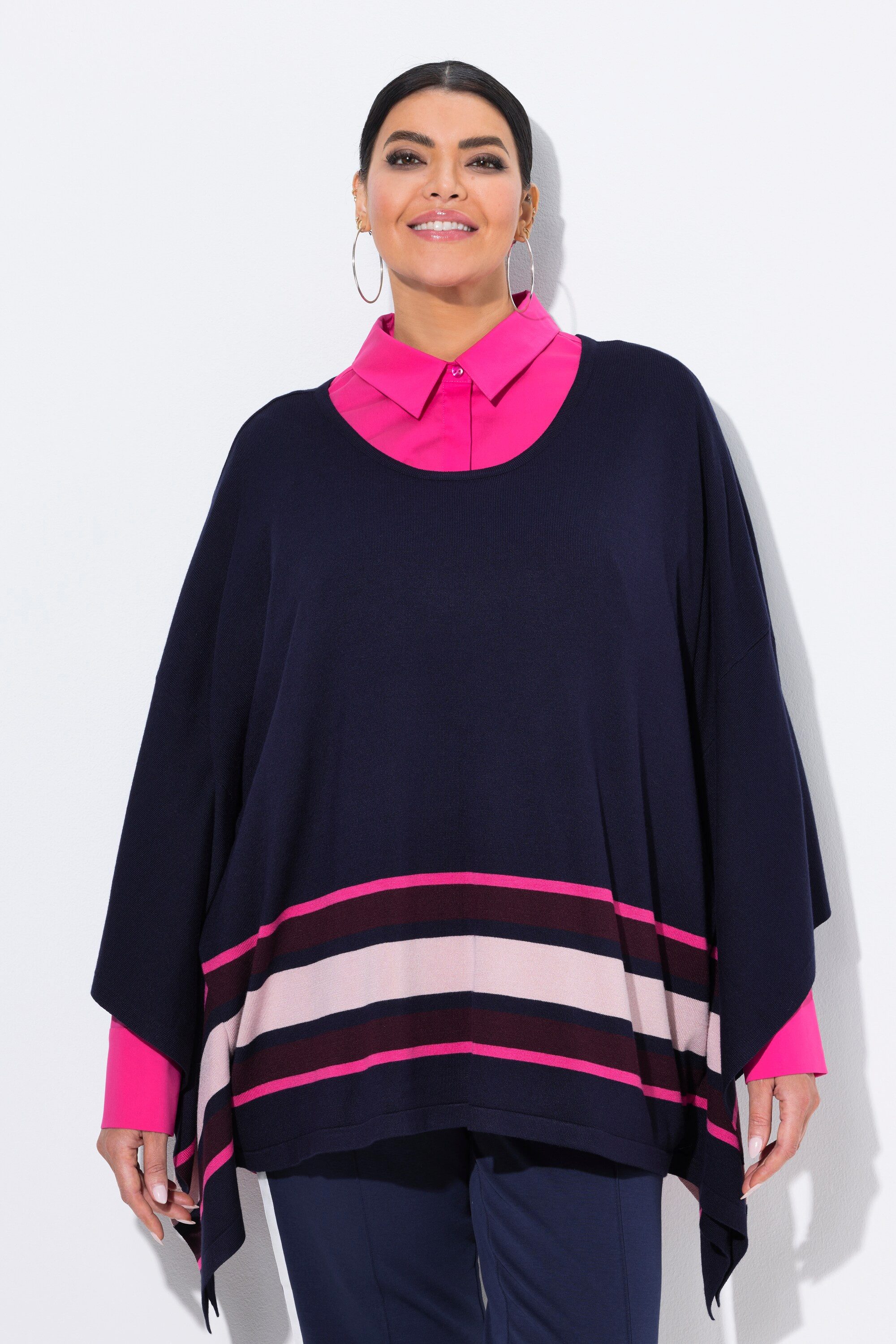 Ulla Popken Pullunder Strick-Cape Streifen Oversized Rundhals Langarm günstig online kaufen