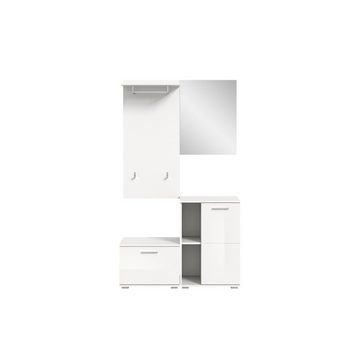 möbelando Garderoben-Set Prego, in weiß/weiß hochglanz. Abmessungen (BxHxT) 110x191x37 cm