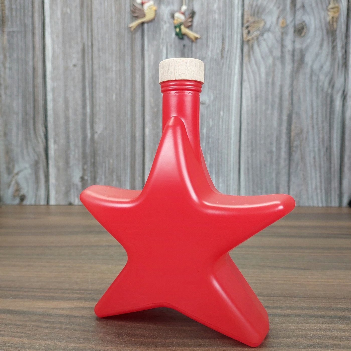 gouveo Trinkflasche 6er Set Flasche 200 ml Stern mit Korken (HGK) - Weihnachtsflasche 0,2l, Rot, Stern-Design, Korkverschluss