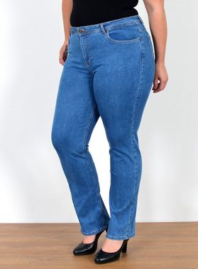 ESRA Straight-Jeans FG2 High Waist Jeans Damen Straight Hose Stretch bis Übergröße Plus Size