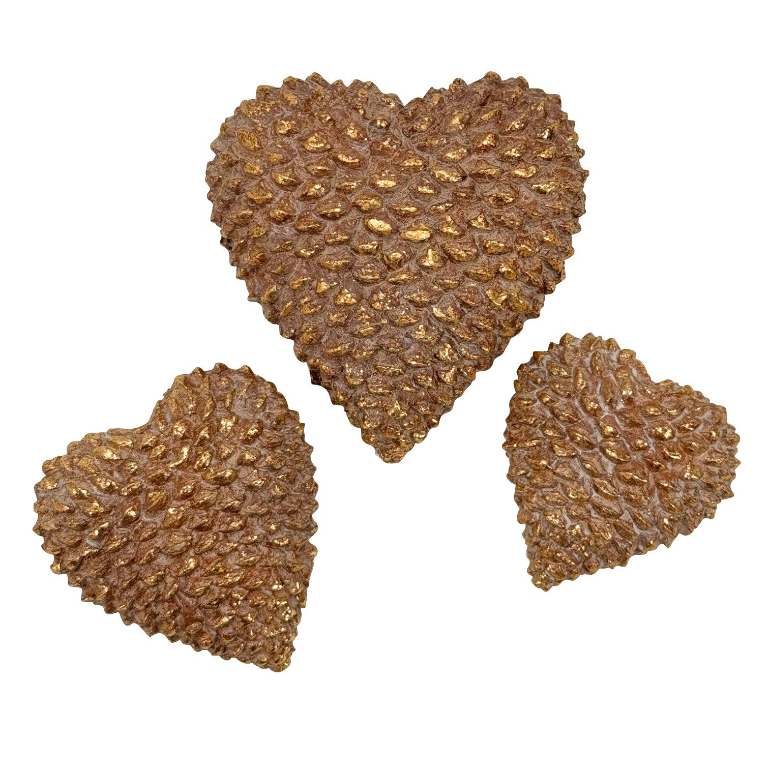 Online-Fuchs Dekofigur 3er Set Deko Herzen im Tannenzapfen Design, im golde günstig online kaufen