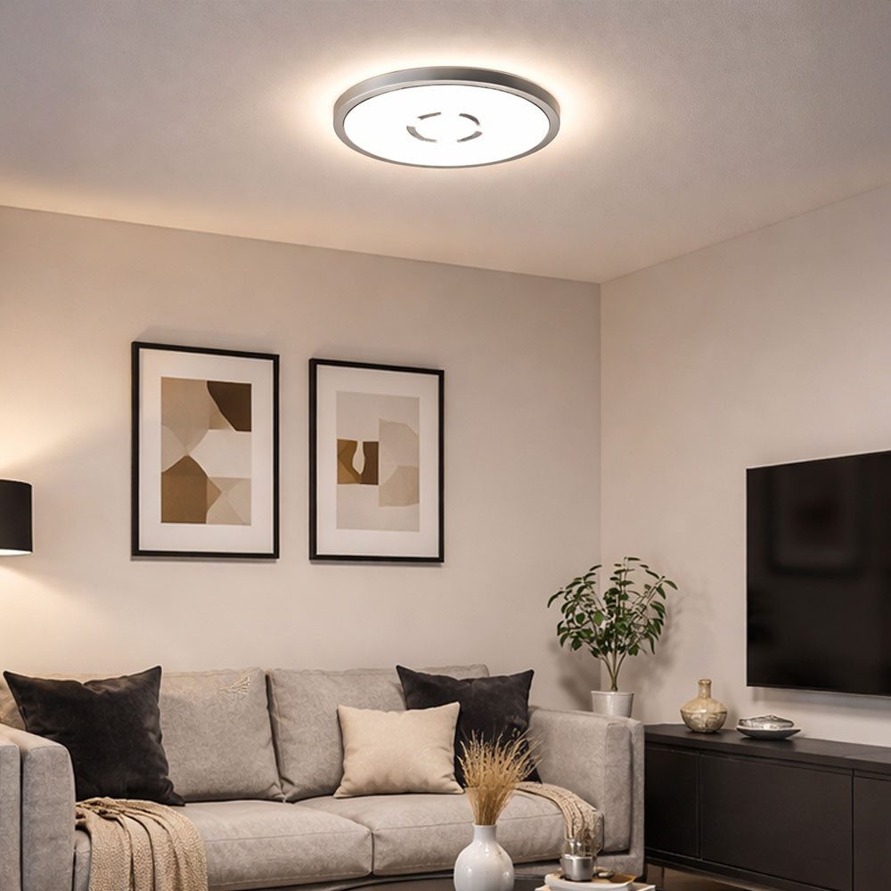 Briloner Leuchten LED Deckenleuchte, LED-Leuchtmittel fest verbaut, Neutralweiß, Deckenlampe Deckenleuchte LED Backlight Wohnzimmerlampe silber D 19 cm