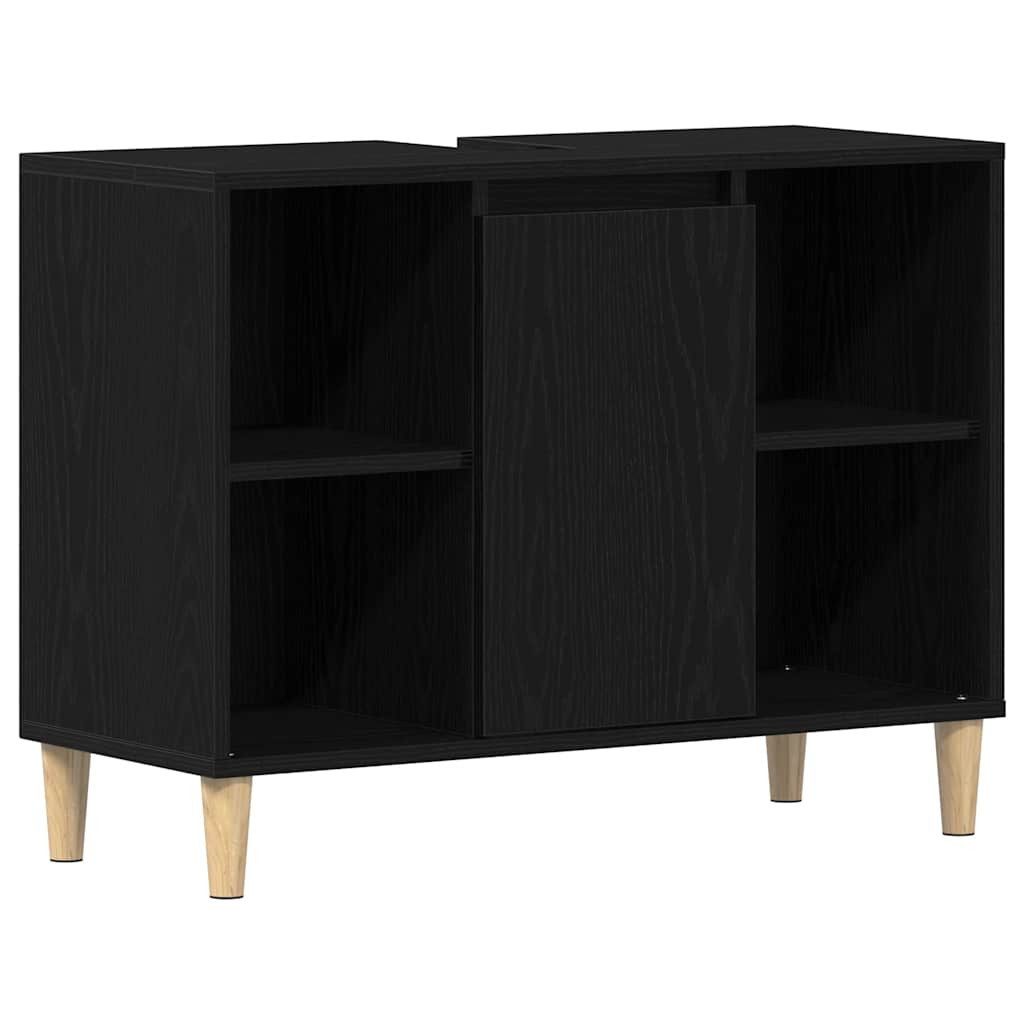 vidaXL Badezimmerspiegelschrank Spülbeckenschrank Eiche Schwarz 80x33x60 cm Holzwerkstoff (1-St) – Bild 4 von 5