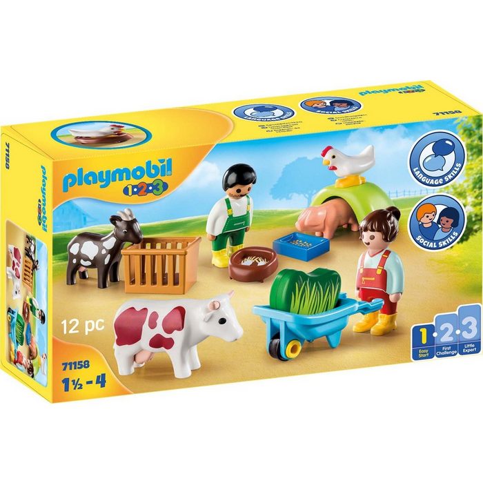 Playmobil® Konstruktions-Spielset Spielspaß auf dem Bauernhof (71158) Playmobil 1-2-3 (12 St) Made in Europe
