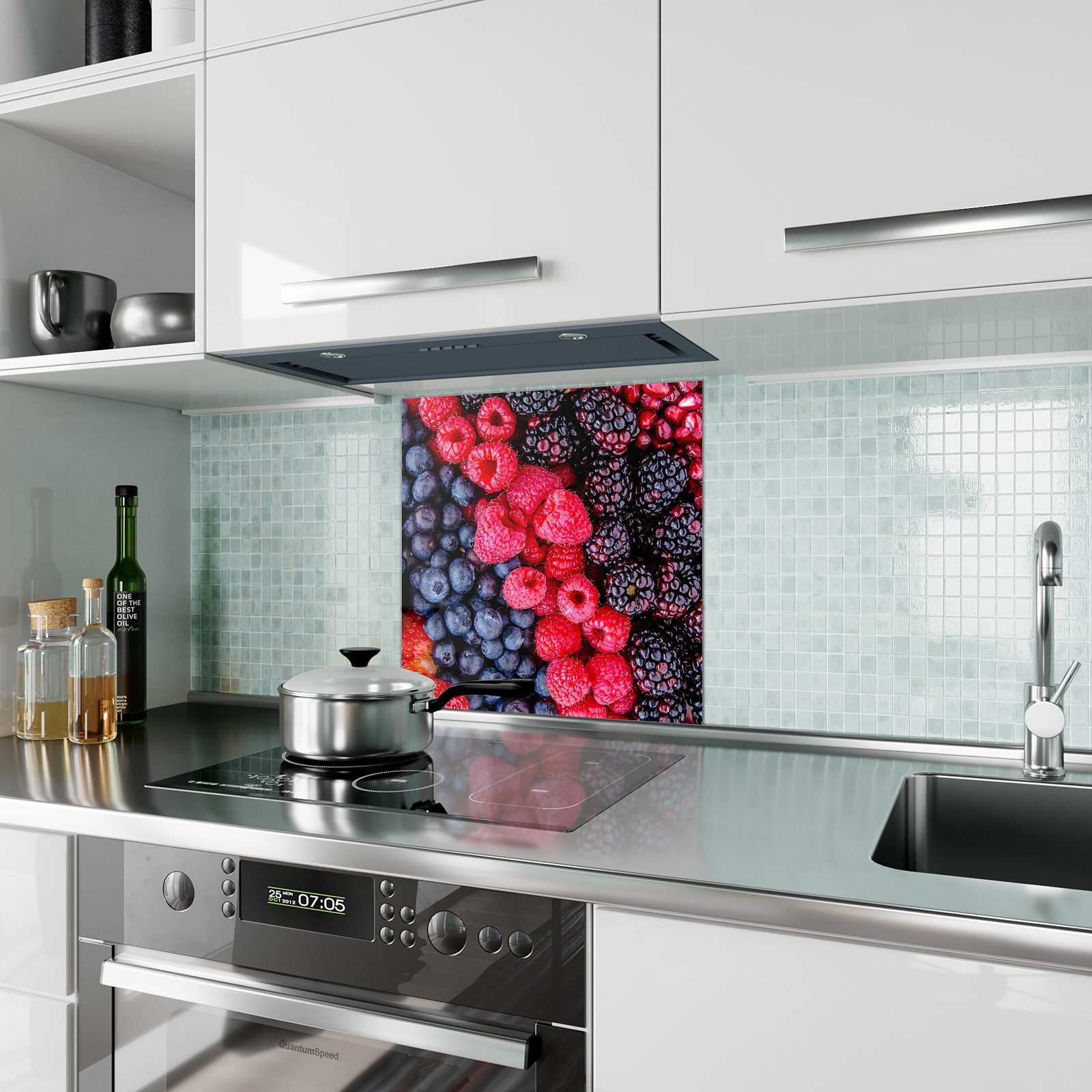 Primedeco Küchenrückwand Küchenrückwand Spritzschutz an Beeren mit Variation Motiv Glas