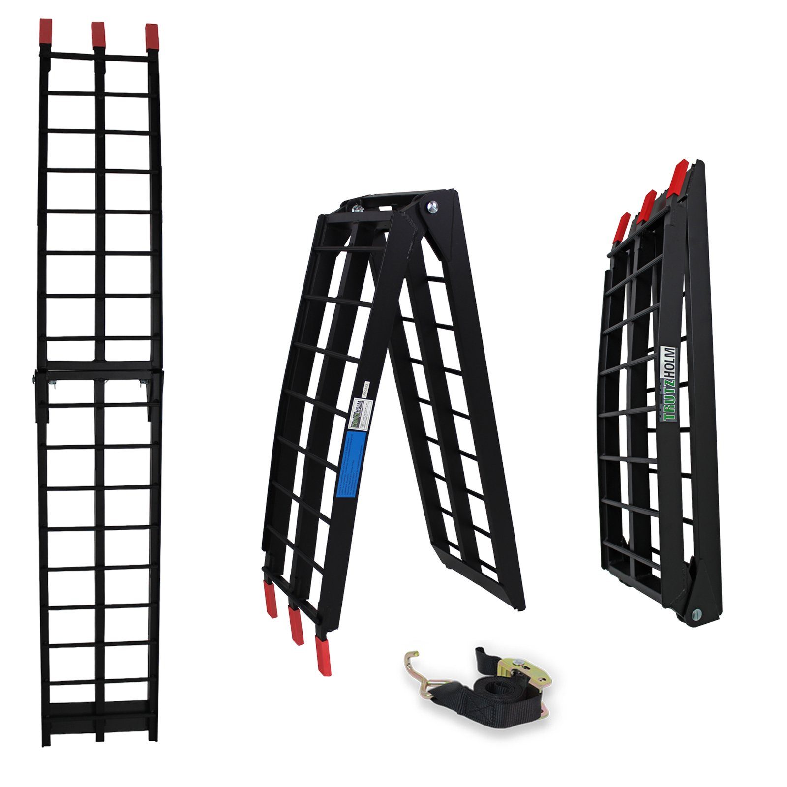 TRUTZHOLM Auffahrrampe klappbar 180 cm Traglast 340 kg Alu schwarz Riffelstab Verladerampe (Stück, 1-St), geriffelte Einzelstäbe