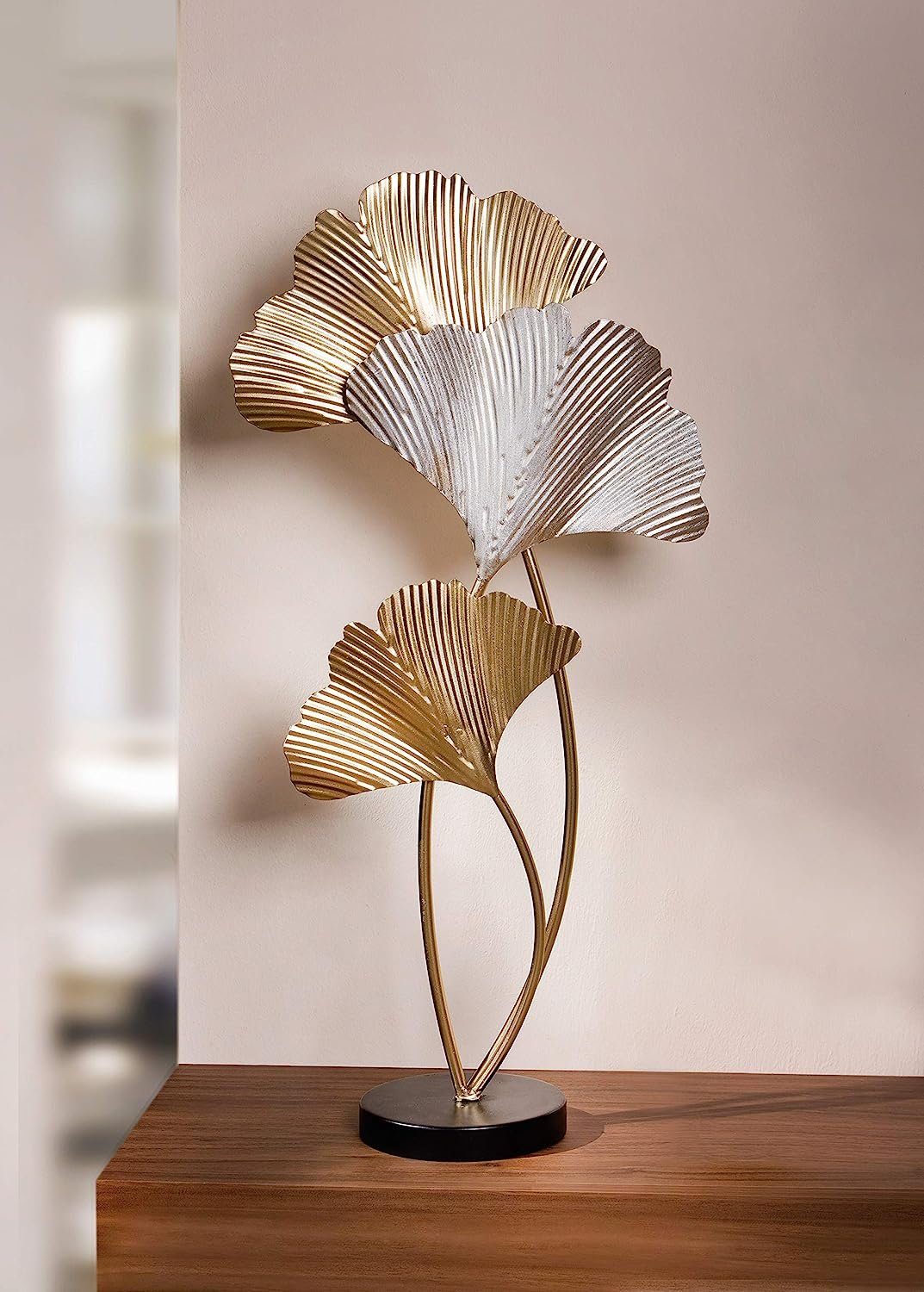 Dekoleidenschaft Dekofigur Gingko Blätter aus Metall in gold und silber, 61 cm hoch, Metalldeko, Blattdekoration, Dekoobjekt