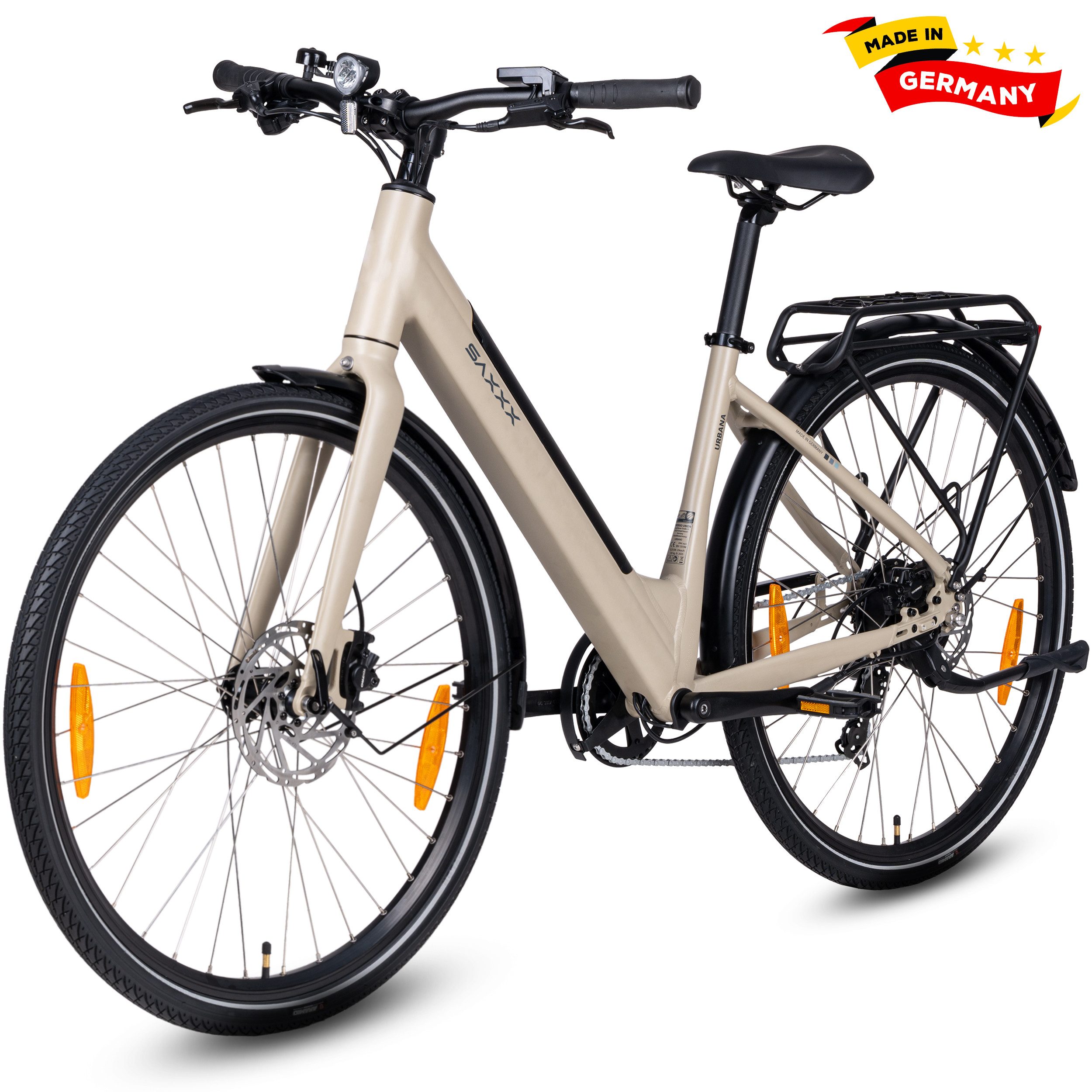 SAXXX E-Bike Cityrad 28 Zoll, Elektrofahrrad bis zu 90km, E-Cityrad, nur 21,5kg, RH: 45cm, 7 Gang Shimano SL-M315-7R Schaltwerk, Kettenschaltung, Heckmotor, 417,6 Wh, Tiefeinsteiger, Farb-LCD, Ananda Hinterradmotor, Tektro hydr. Bremsen