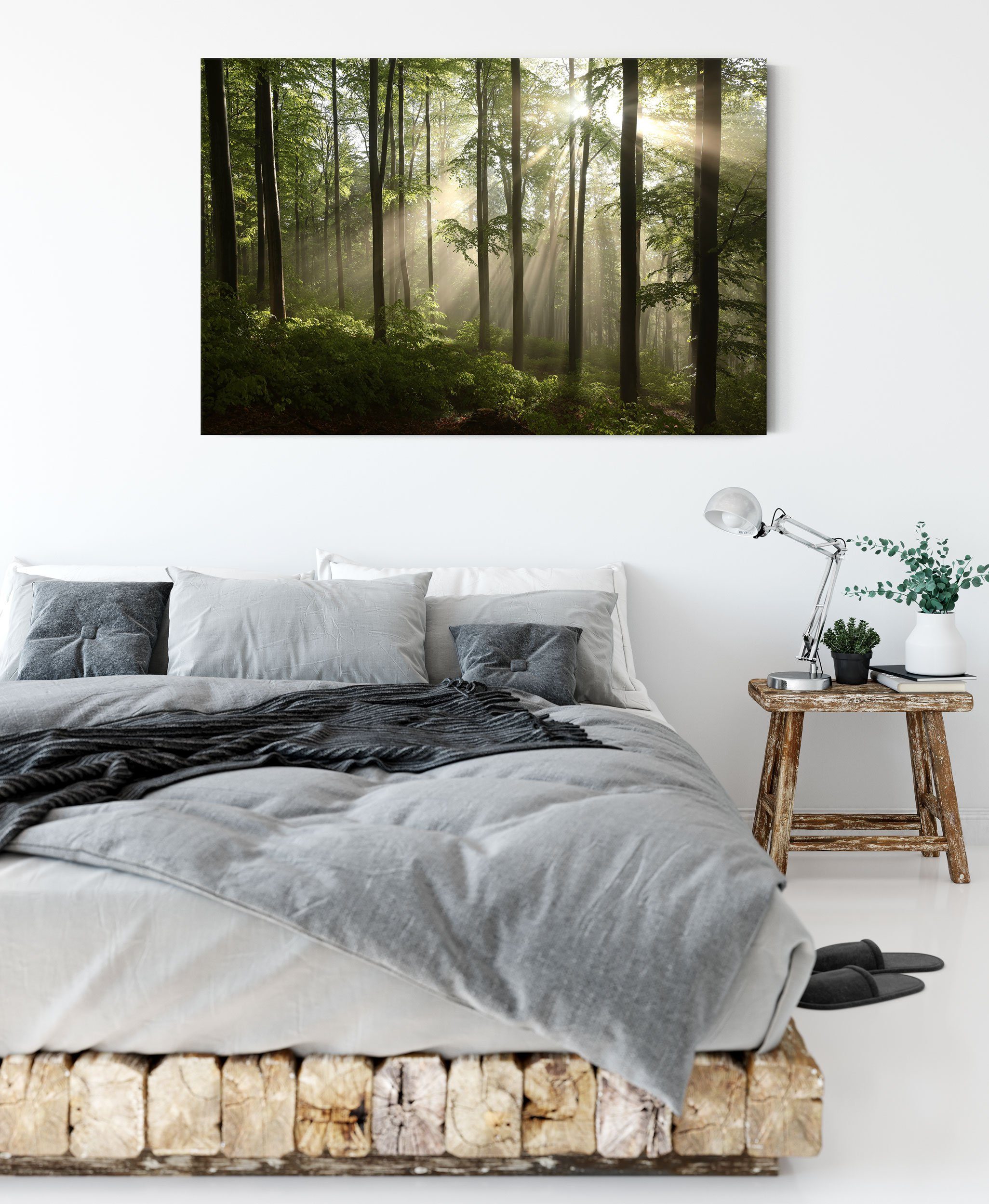 Leinwandbild (1 Pixxprint bespannt, Sonnenstrahlen inkl. Zackenaufhänger Wald, Sonnenstrahlen Wald St), im fertig im Leinwandbild