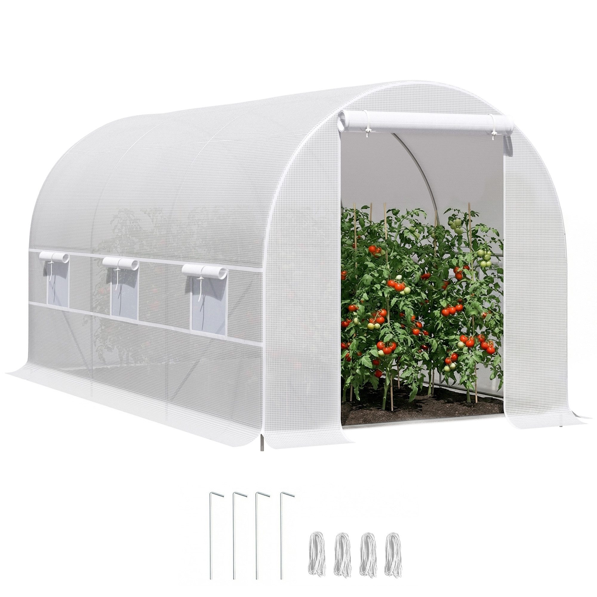 MC Star Gewächshaus 8 m² großes Gartentunnelgewächshaus mit Tür und 6 Fenstern, 140 g/m² PE-Folie, 400 x 200 x 200 cm, weiß