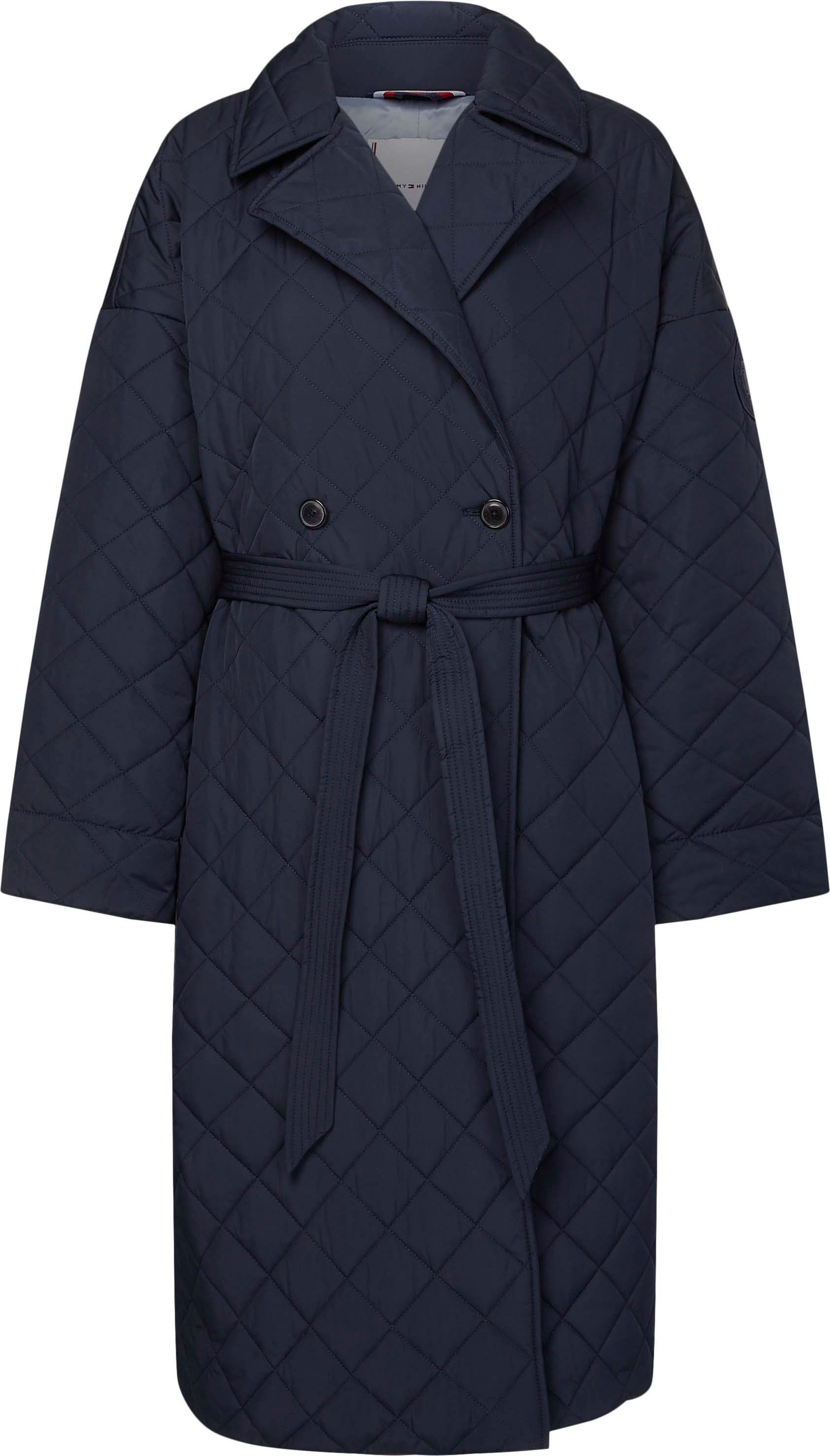 Tommy PLUS Steppmantel TRENCH Bindegürtel RLXD auf CURVE,mit SIZE QUILTED CRV SORONA Taillenhöhe modischem Curve Hilfiger