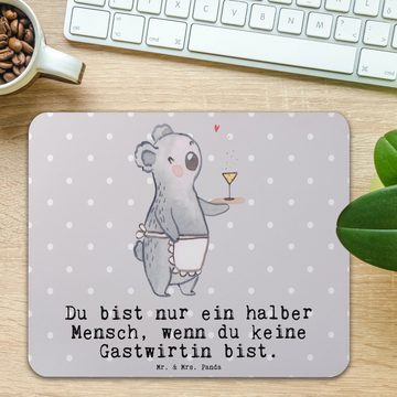 Mr. & Mrs. Panda Mauspad Gastwirtin Herz - Grau Pastell - Geschenk, Arbeitszimmer, Einzigartig (1-St), Rutschfest