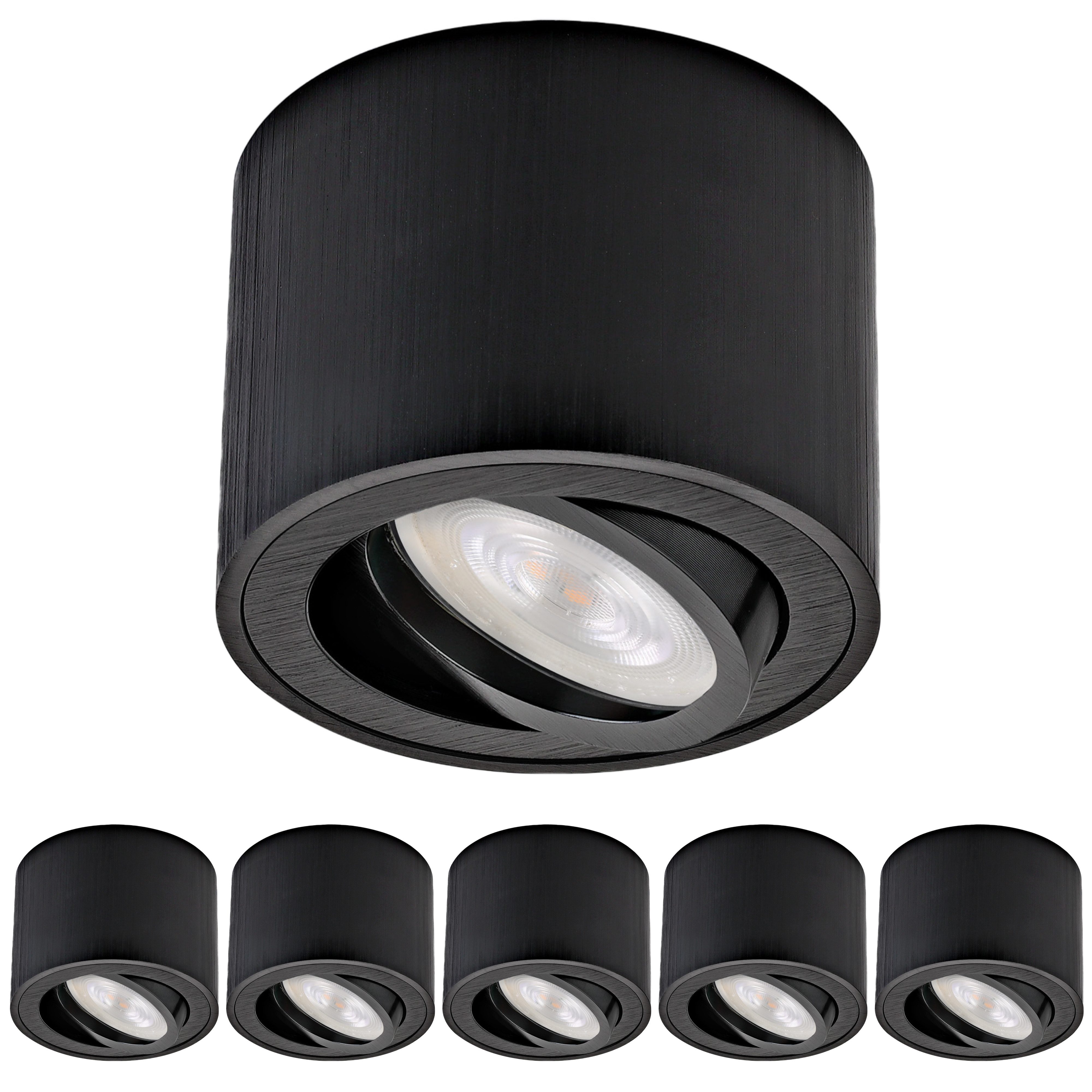 Sweet LED LED Aufbaustrahler 6er Set flache LED Aufbauspots - rund & schwenkbar, 5 W, 230V, LED wechselbar, Warmweiß, LED Deckenlampe, Deckenspot, Deckenstrahler