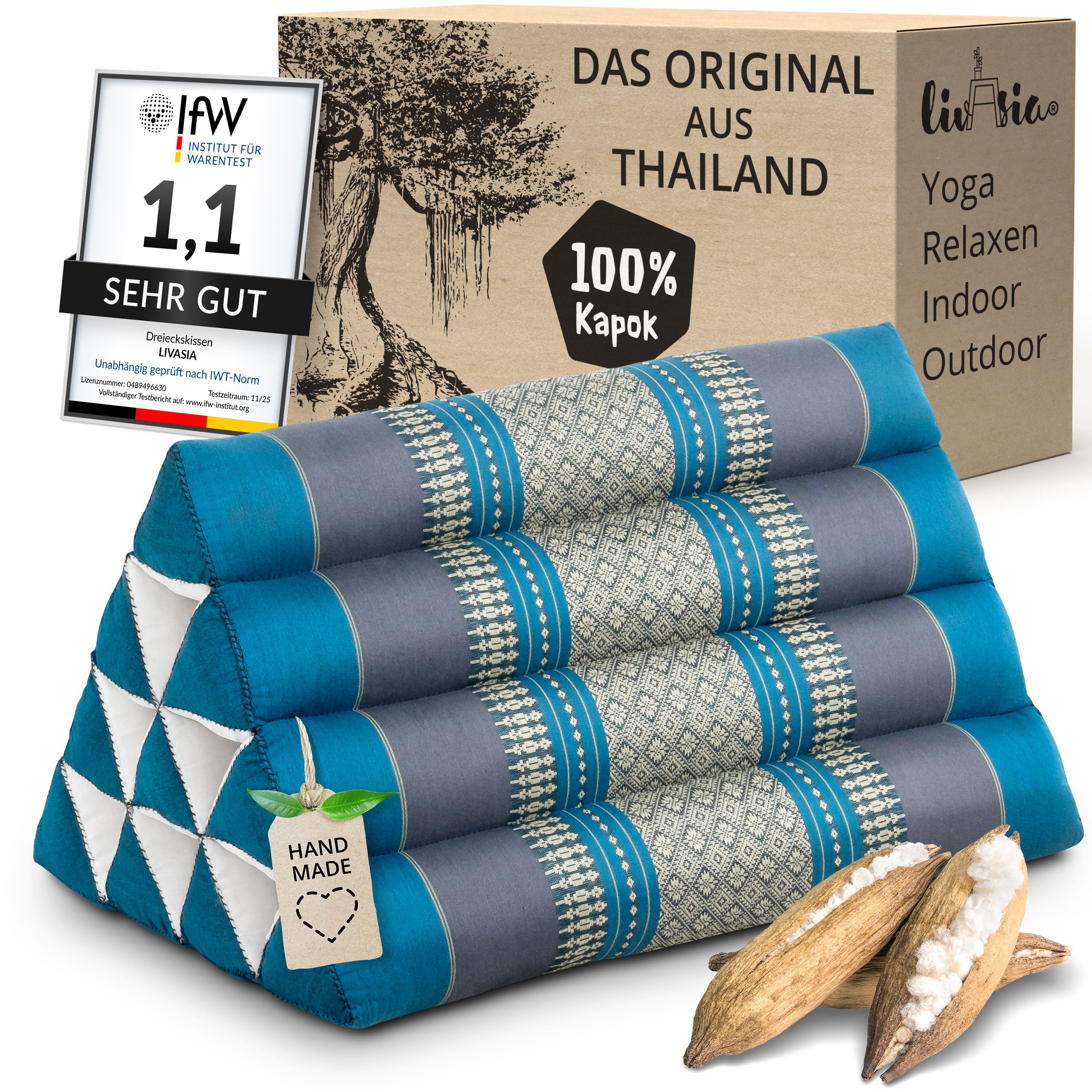 livasia Keilkissen Dreieckskissen (Classic) - 30x50x30cm, Kapok, vegan, handgefertigt