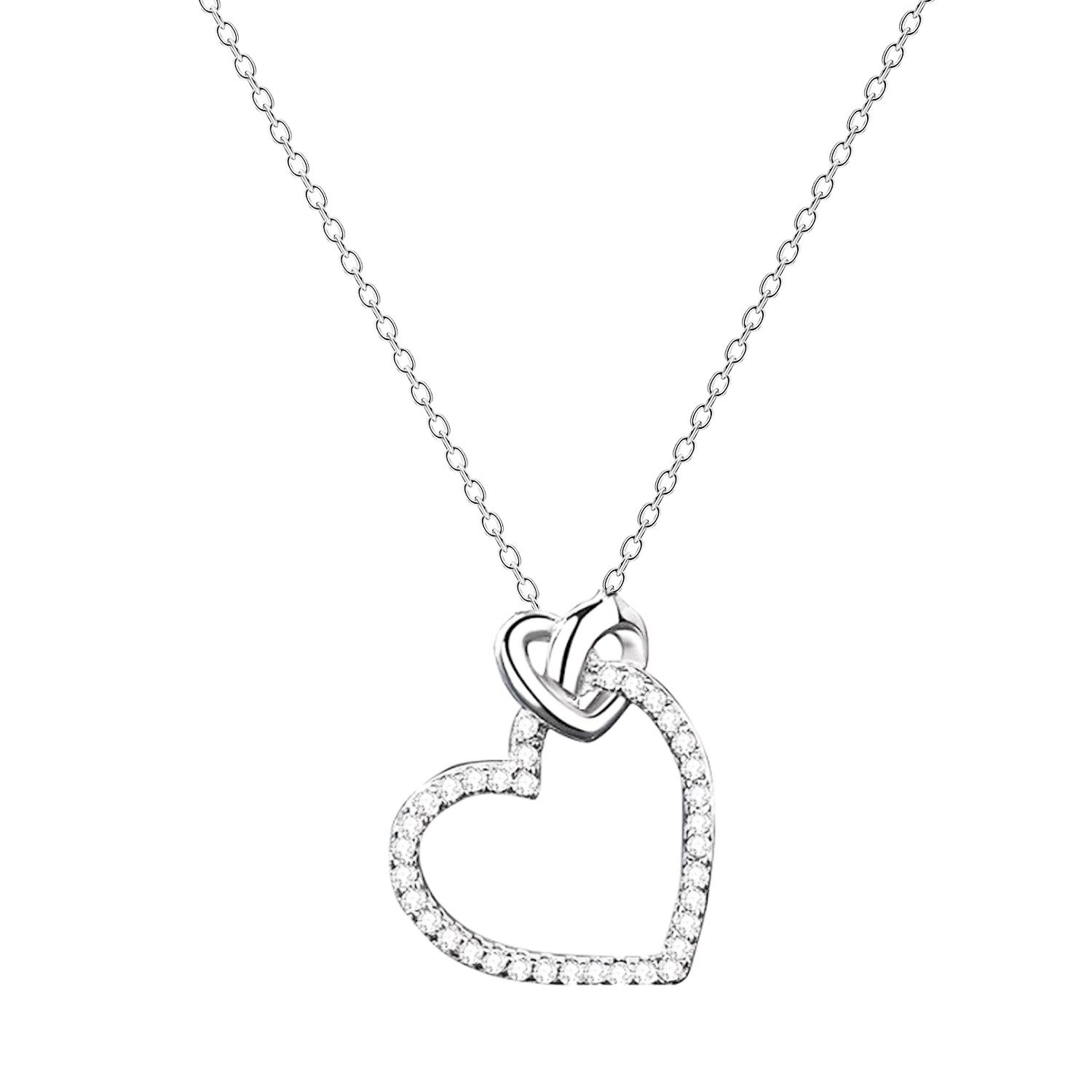 Kette mit Anhänger 925 Silber Halskette Zirkonia Herz Anhänger Knoten Herzkette Herzform