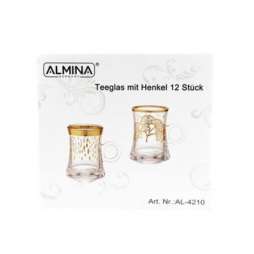 Almina Teeglas 12-Teiliges Set mit Henkel silberne und goldene Details 100 ml