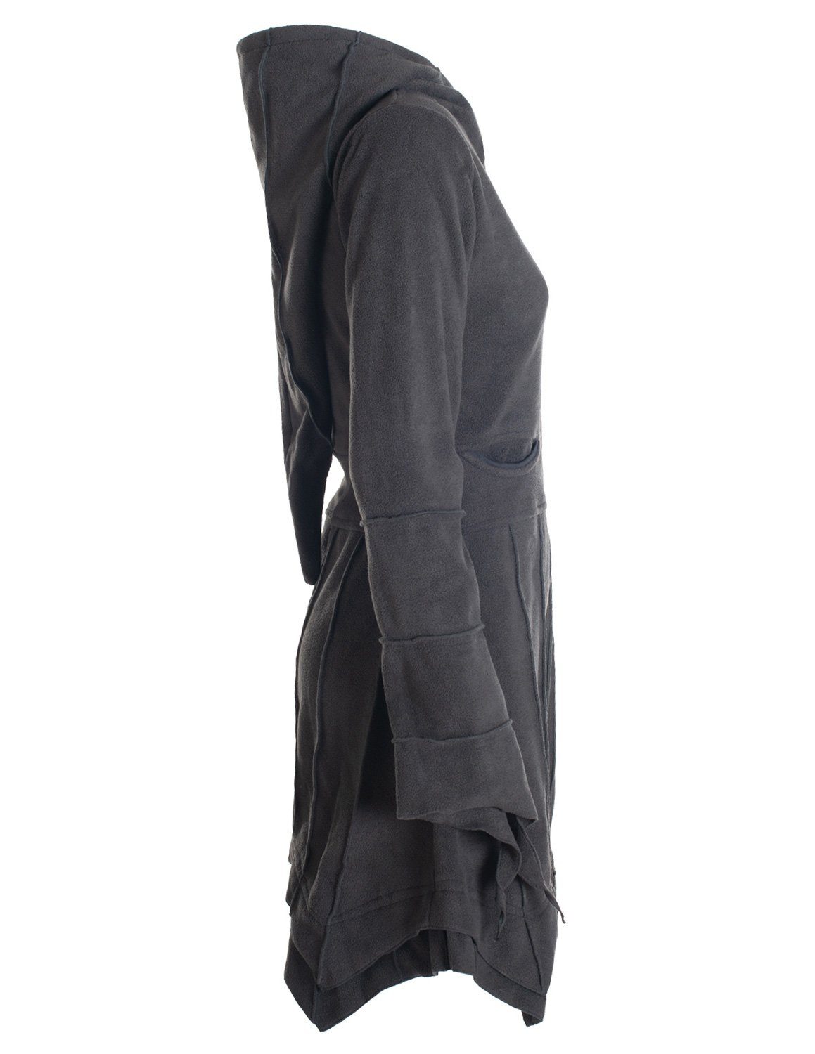 Cardigan Fleece Zipfelkapuzenjacke schwarz Boho Fleecemantel Ethno, Strickjacke Vishes Goa, Kurzmantel Gothik, Hooded Style
