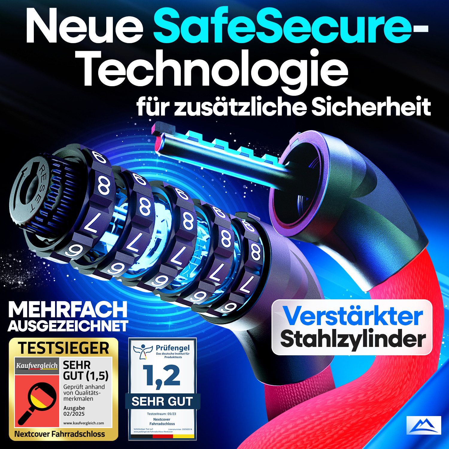 Nextcover Kettenschloss NEXTCOVER® Fahrradschloss LockOne mit Zahlencode oder Schlüssel