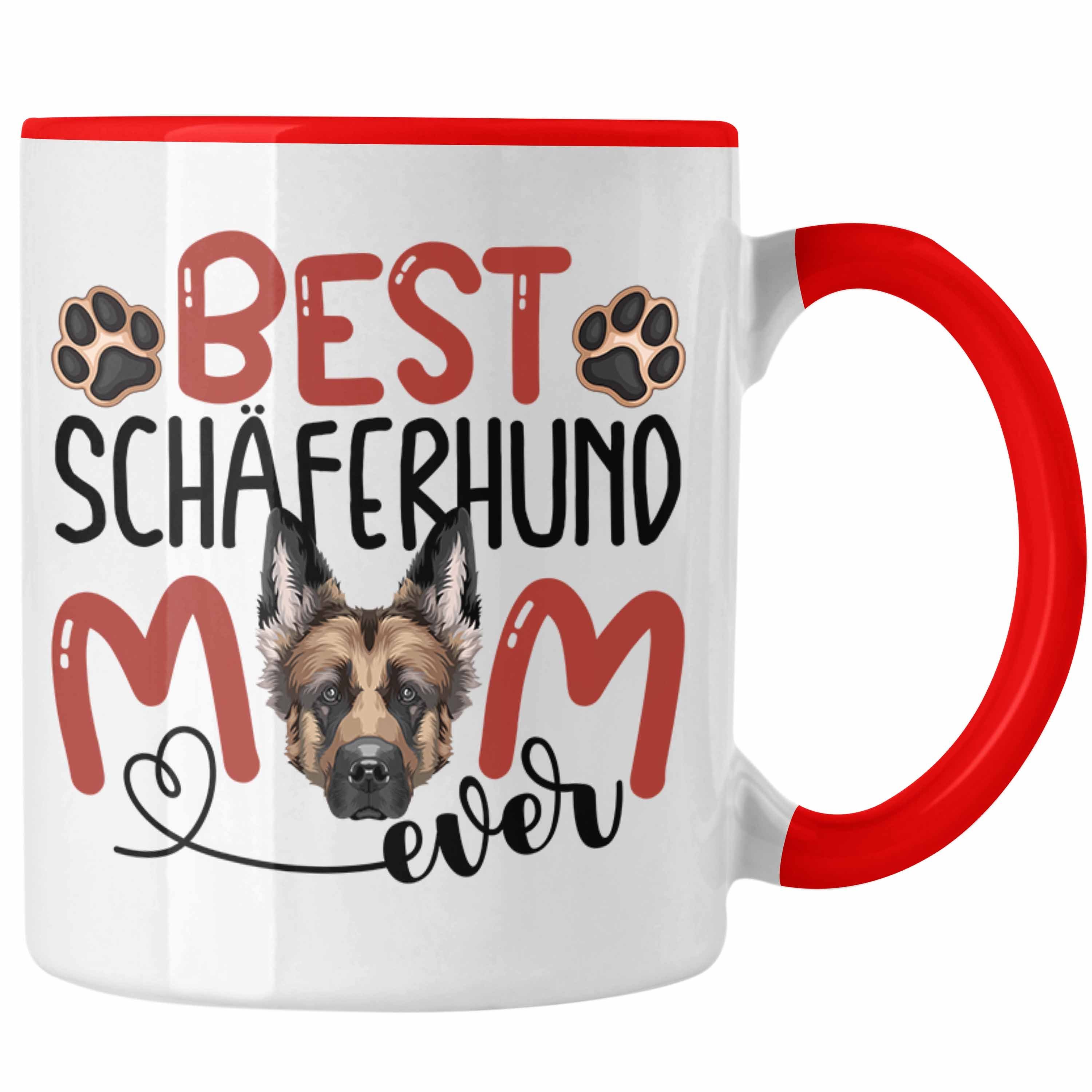 Trendation Tasse Schäferhund Mom Besitzerin Tasse Geschenk Lustiger Spruch Geschenkidee Rot