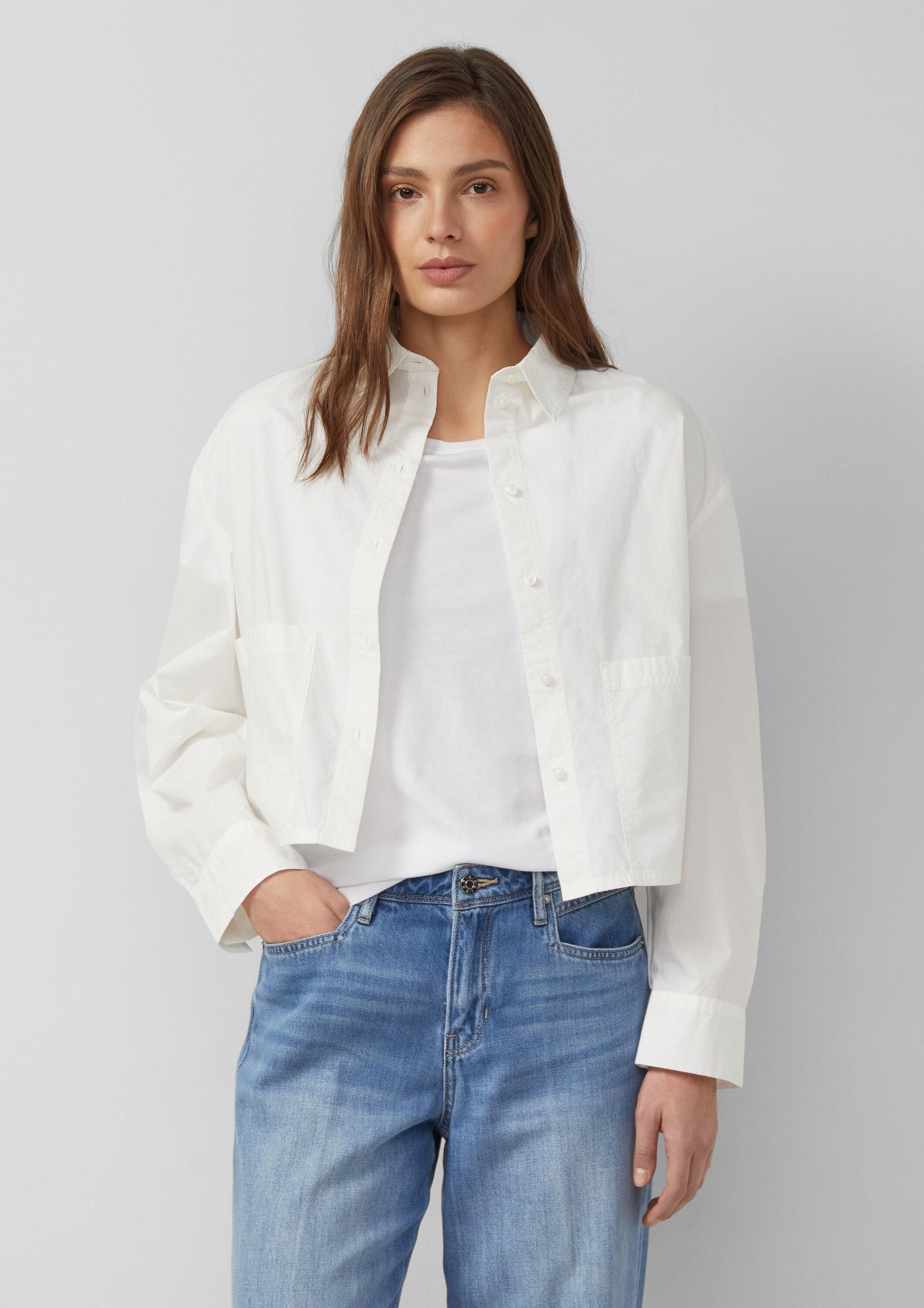 s.Oliver Langarmbluse Bluse Verkürzte Popeline-Bluse im Relaxed Fit