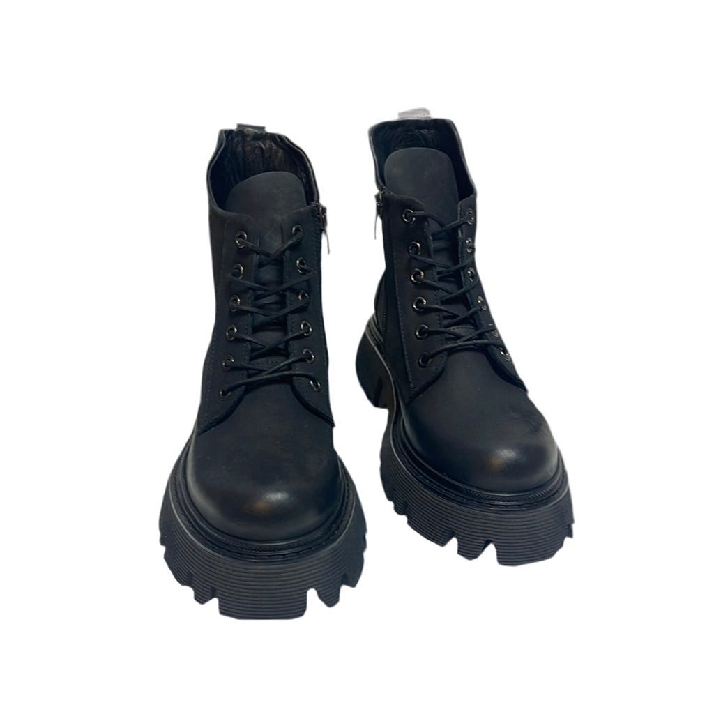 boots damen schwarz, Mit Zipper und Schnürung für Damen, Absatzstiefel Schnürstiefel